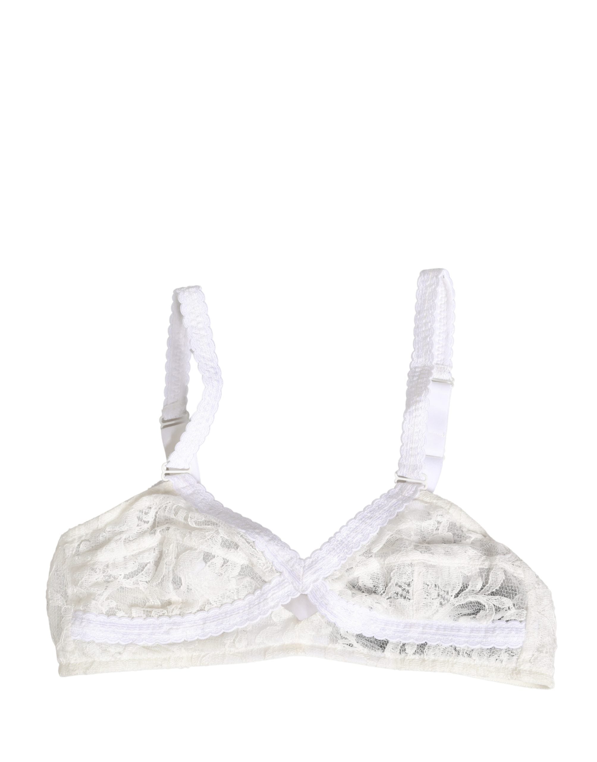 Dolce & Gabbana White Cotton Lace Wireless Soft Cup Bra Underwear