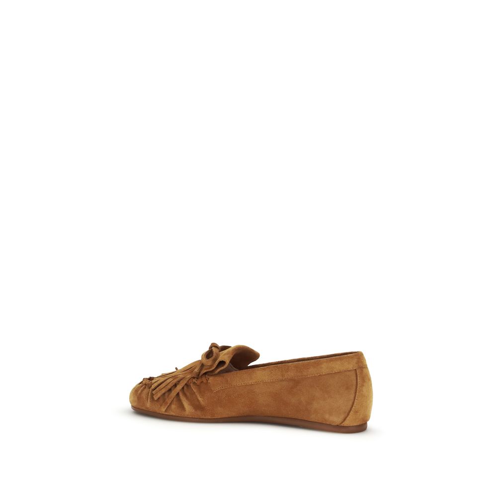 Stuart Weitzman Brown Calf Leather Bos Taurus Slip-On Loafers