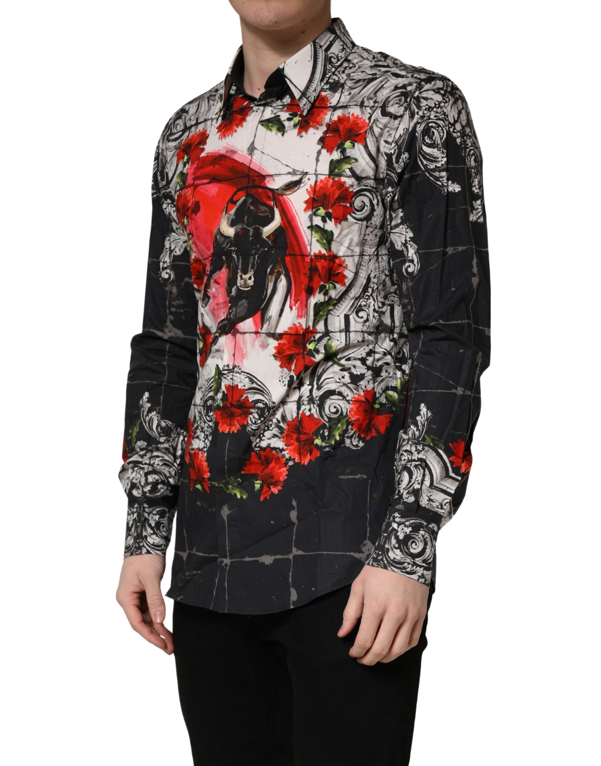 Dolce & Gabbana Multicolor Floral Bull Collared Men Dress Shirt