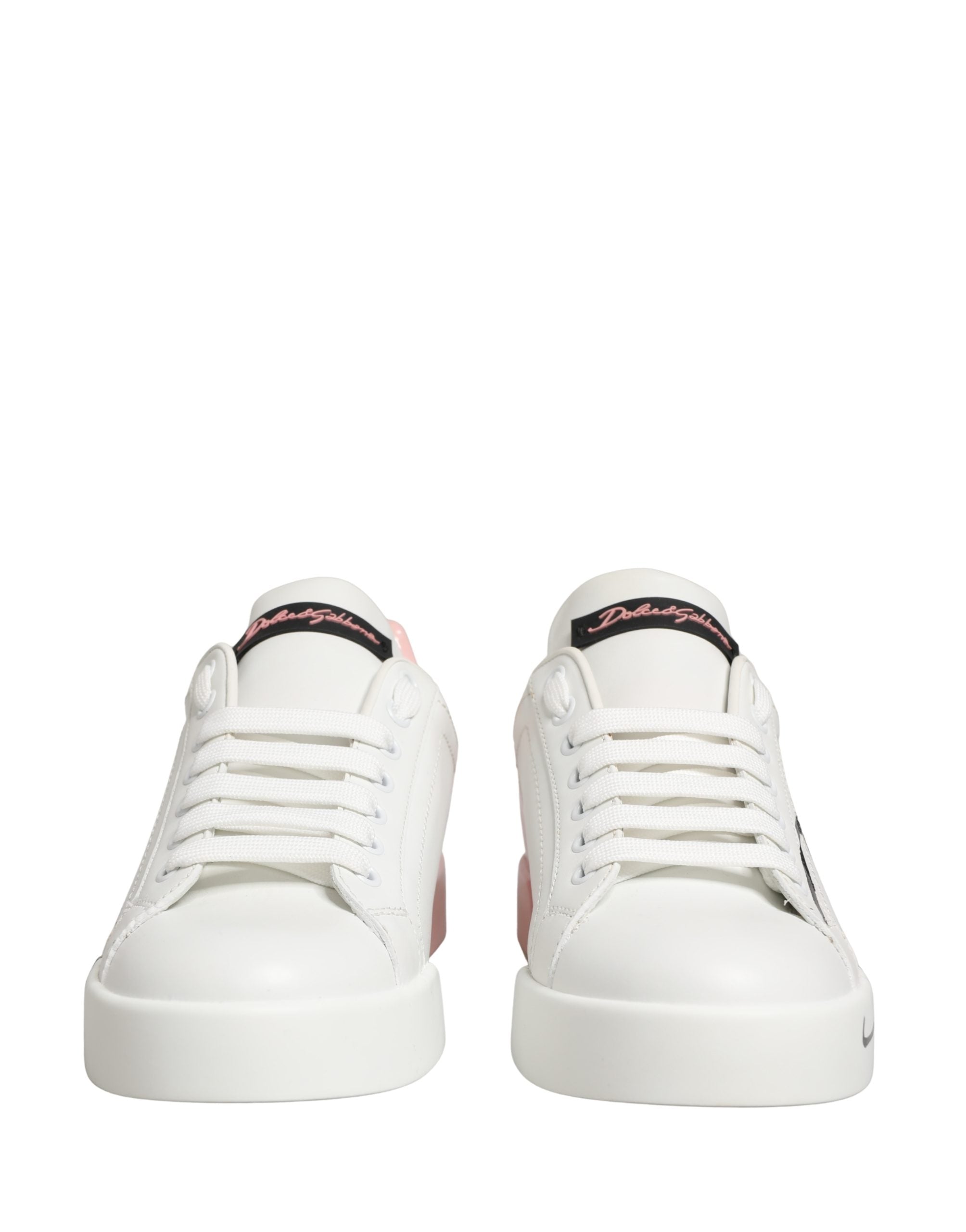 Dolce & Gabbana White Pink Lace Up Low Top Sneakers Shoes
