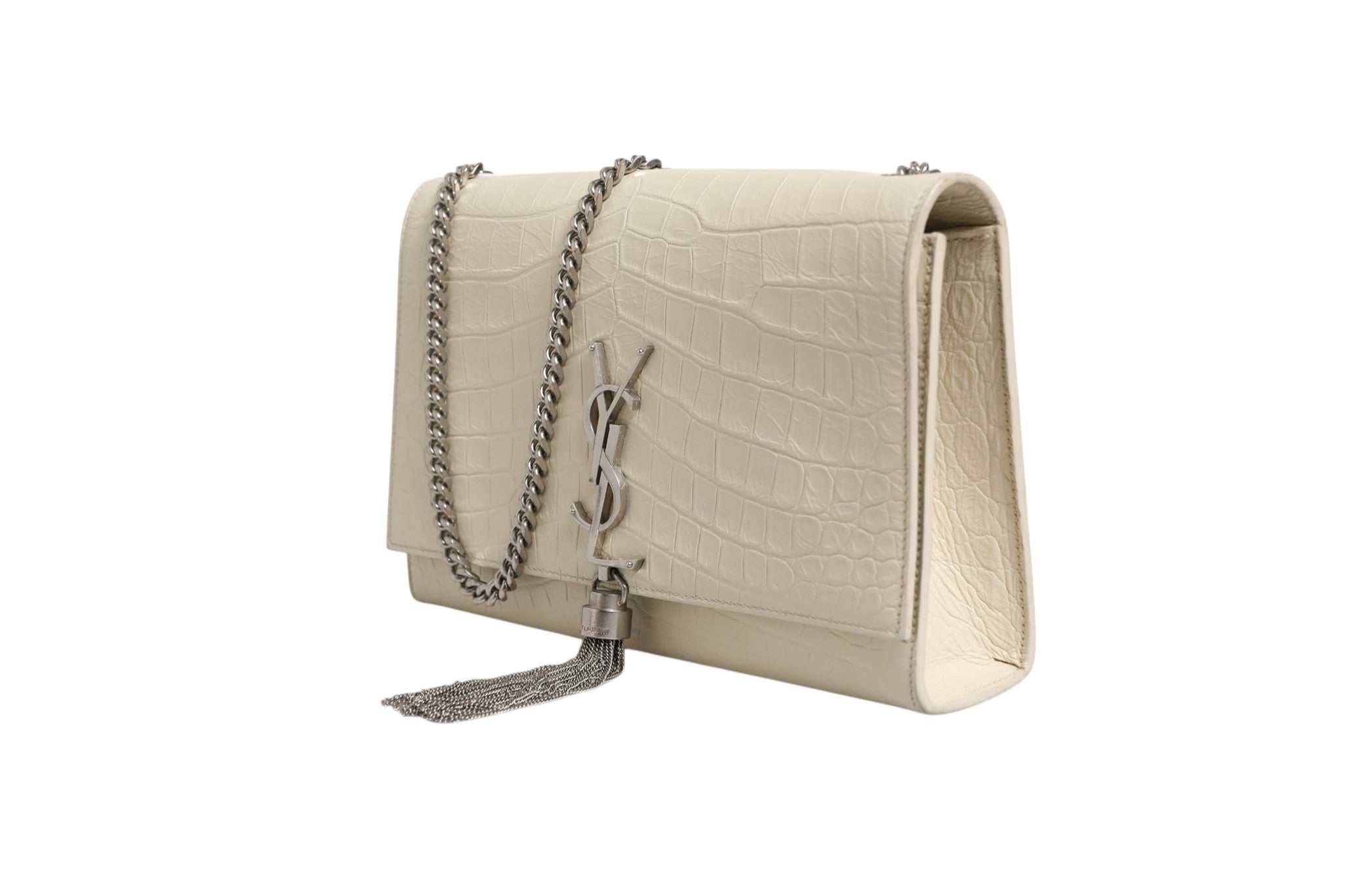 Saint Laurent Kate Tassel Small Croc-Embossed Leather