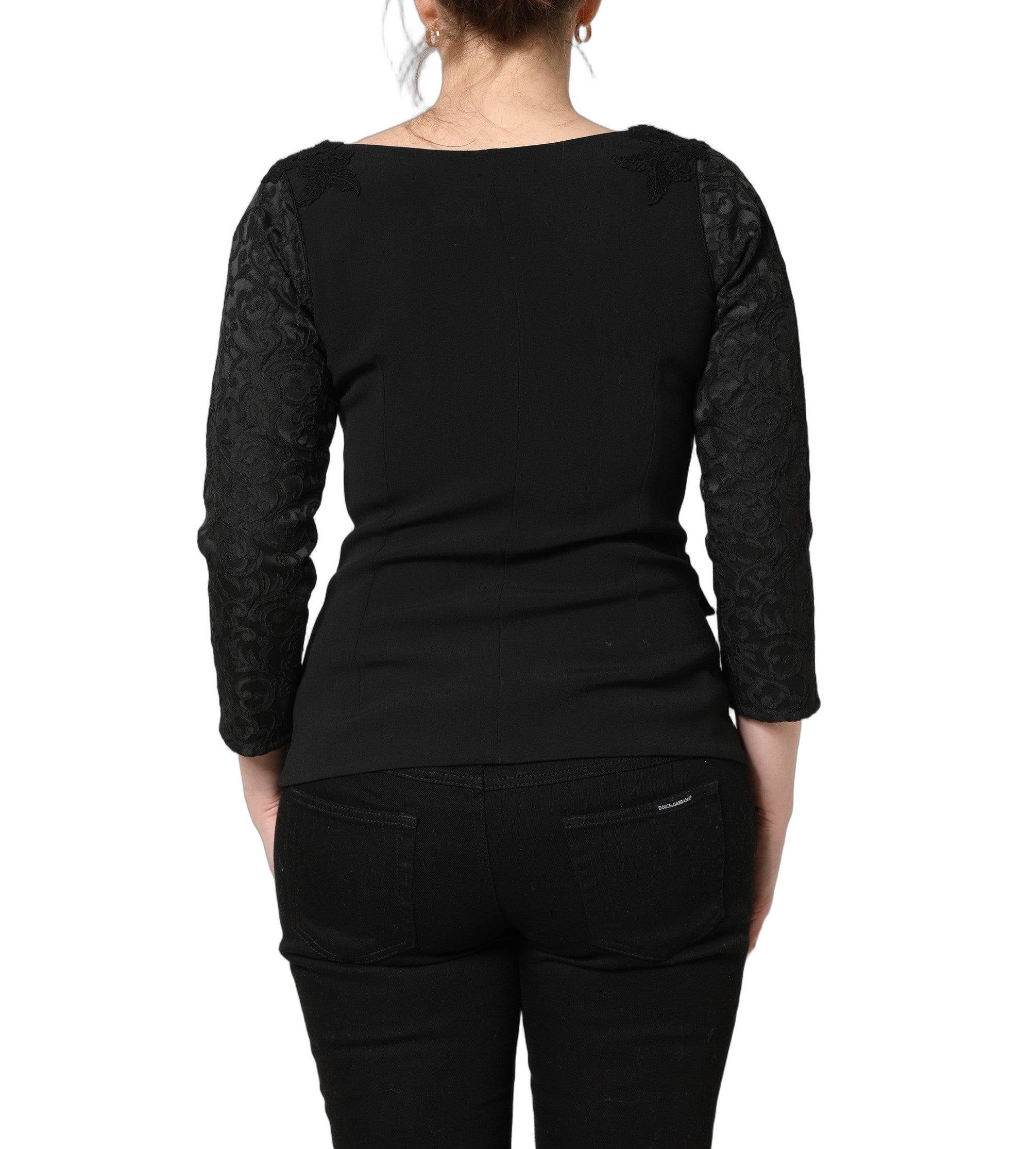 Dolce & Gabbana Dark Gray Button Fastening Lace Trimmed Blazer Jacket