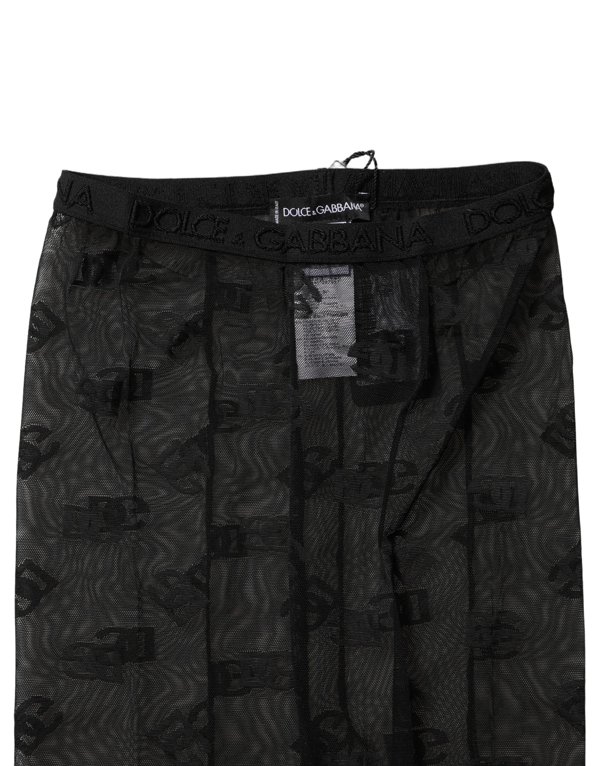 Dolce & Gabbana Black Nylon Logo Pattern Tights Stockings Socks