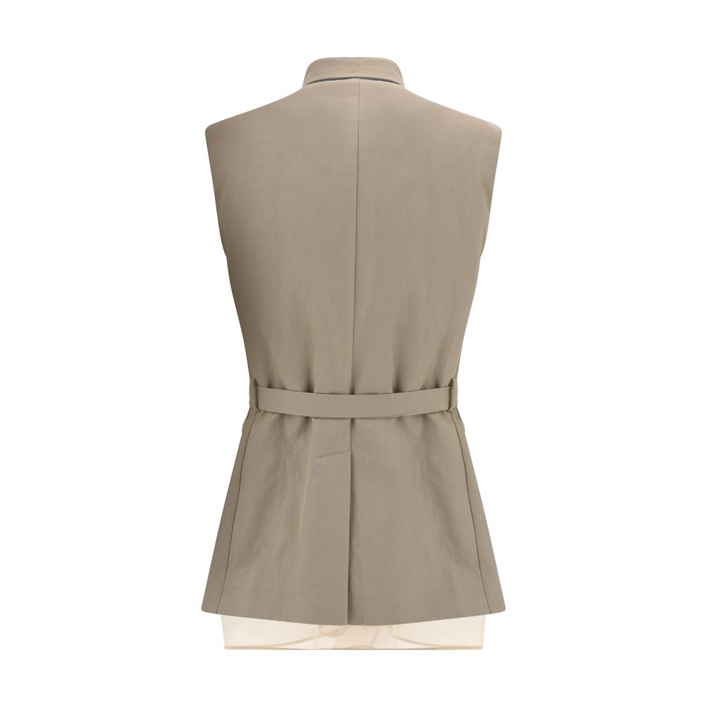 Brunello Cucinelli Beige Cotton Sleveless Jacket