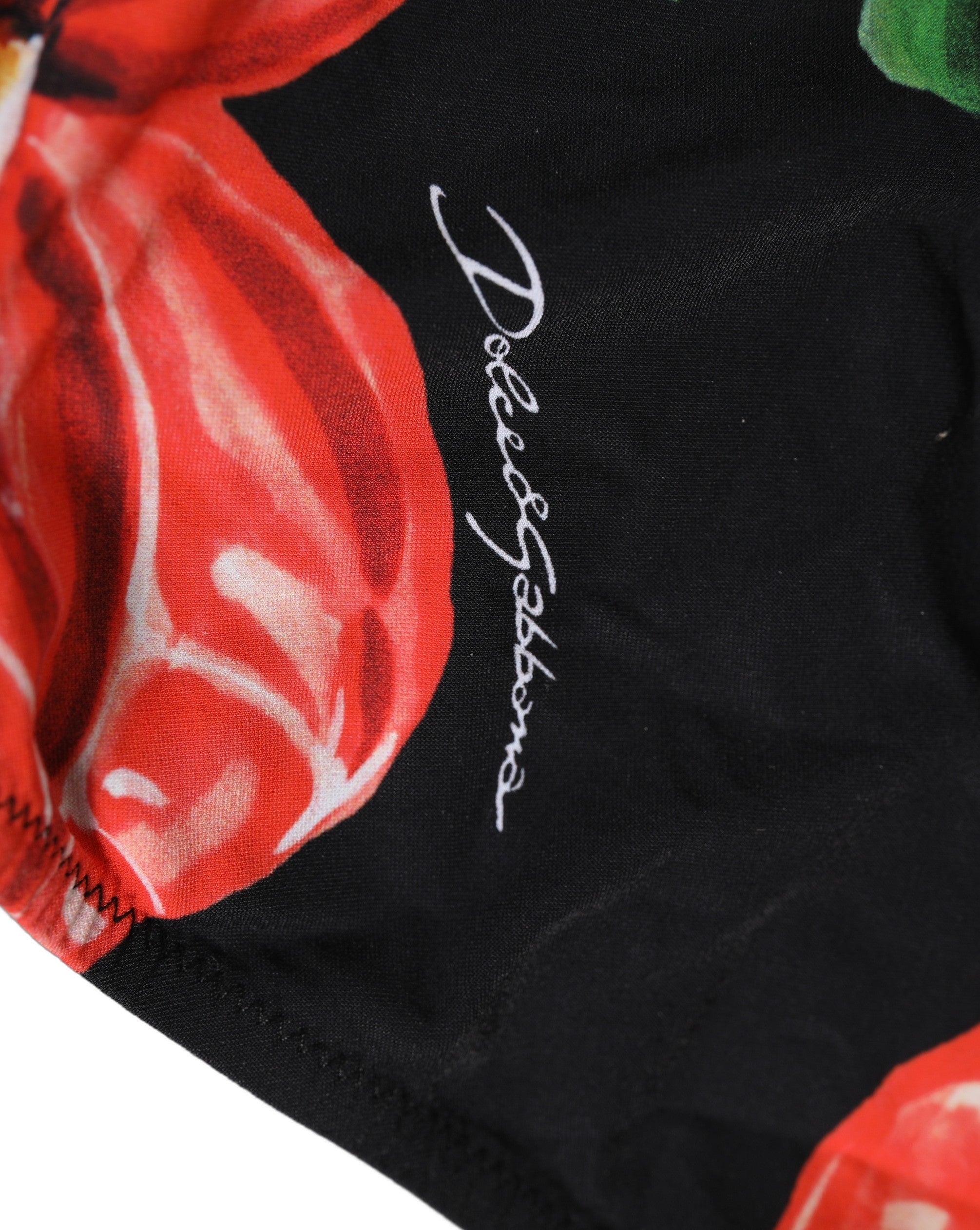 Dolce & Gabbana Black Floral Print Nylon Beachwear Bikini Bottom