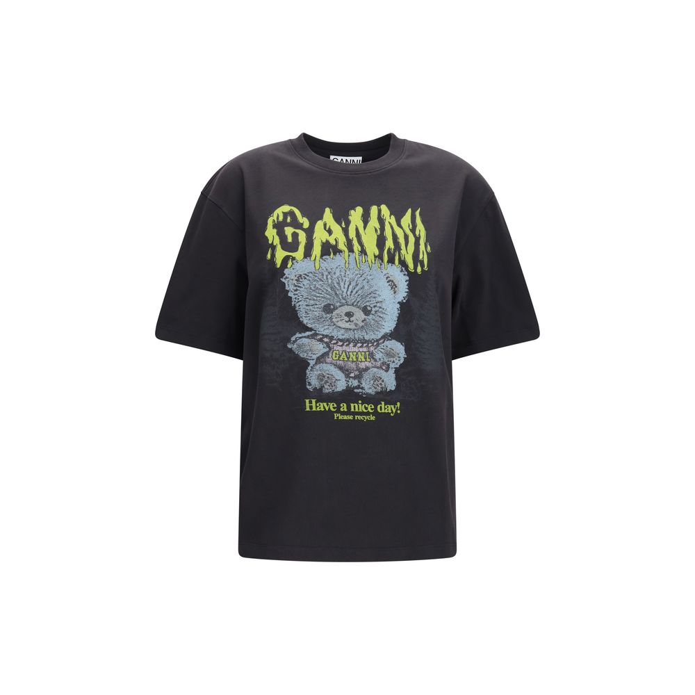 Ganni Gray Cotton T-Shirt