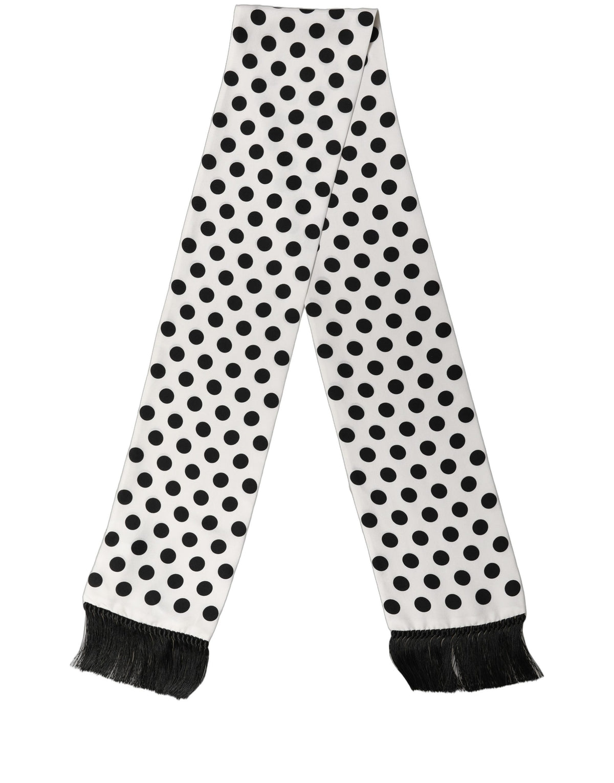 Dolce & Gabbana Black White Polka Dot Fringed Lace Stole Scarf