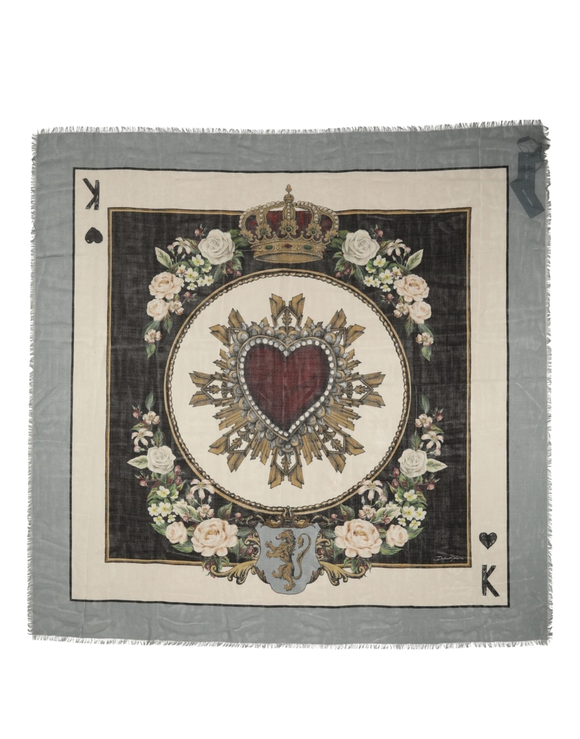 Dolce & Gabbana Men Multicolor King of Hearts Square Foulard Scarf