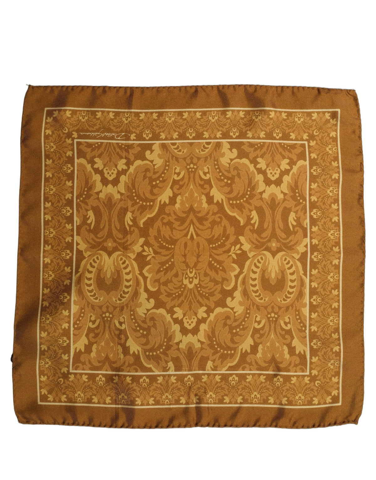 Dolce & Gabbana Brown Silk Damask Pocket Square Foulard Scarf