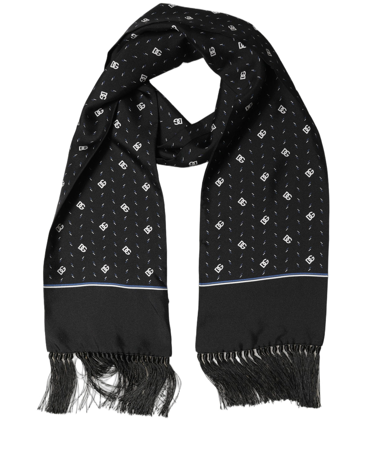Dolce & Gabbana Black Silk DG Logo Men Fringed Shawl Scarf