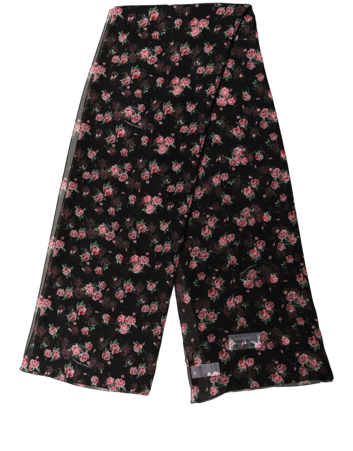 Dolce & Gabbana Black Silk Floral Chiffon Long Stole Scarf