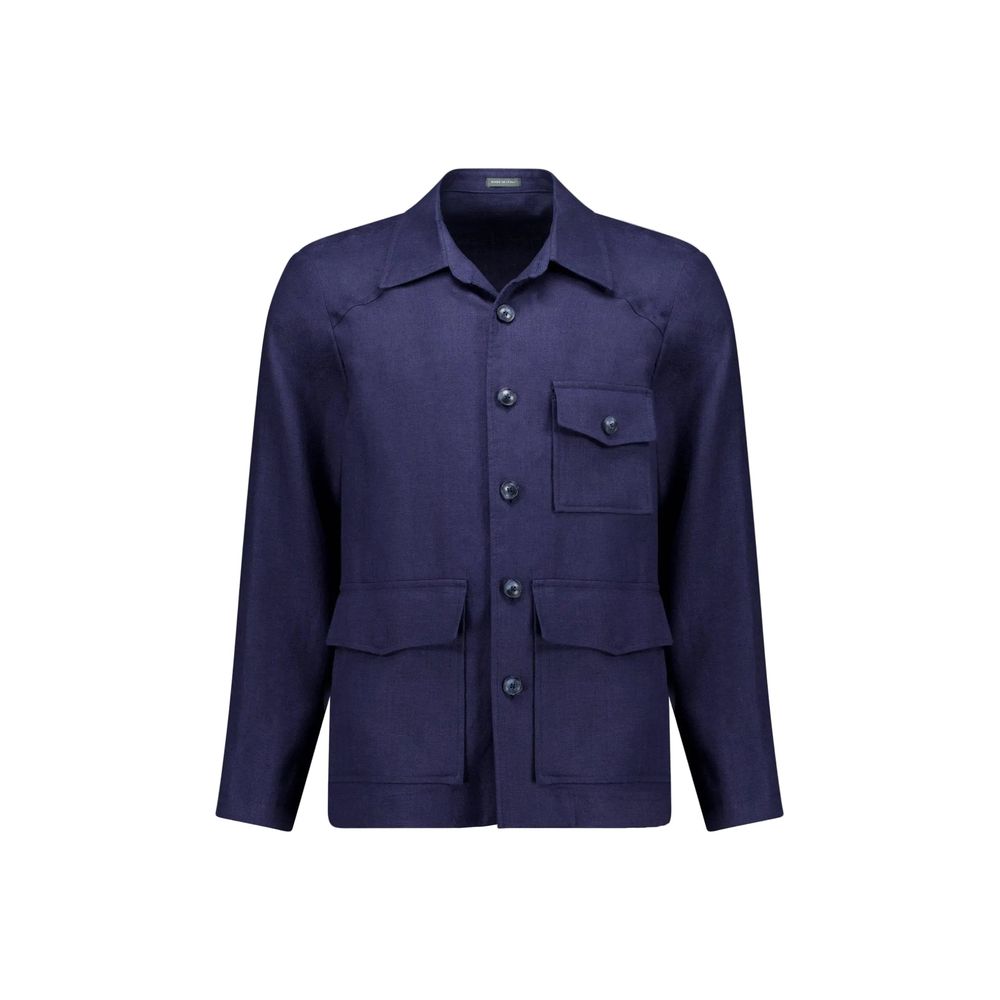 Autore Navy Blue Linen Full-Length Jacket