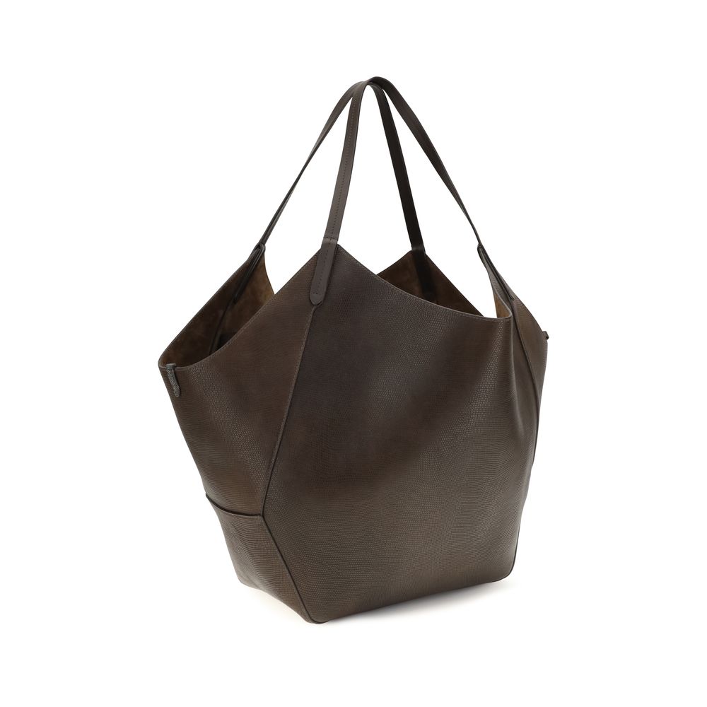Brunello Cucinelli Brown Calf Leather Bos Taurus Handbag