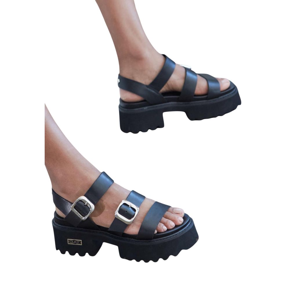 Cult Black Leather Platform Sandals