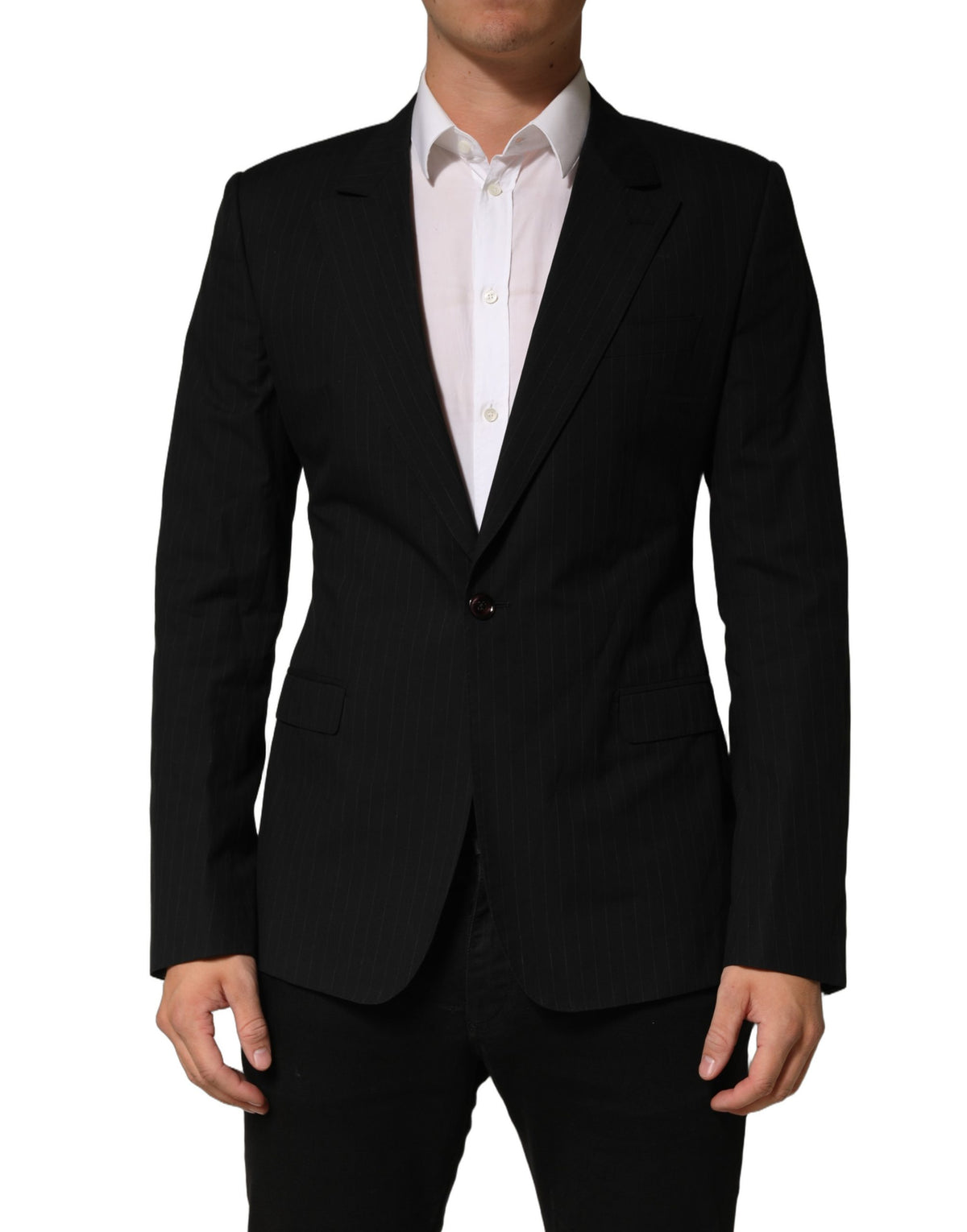Dolce & Gabbana Black Pinstripe Men Single Breasted Jacket