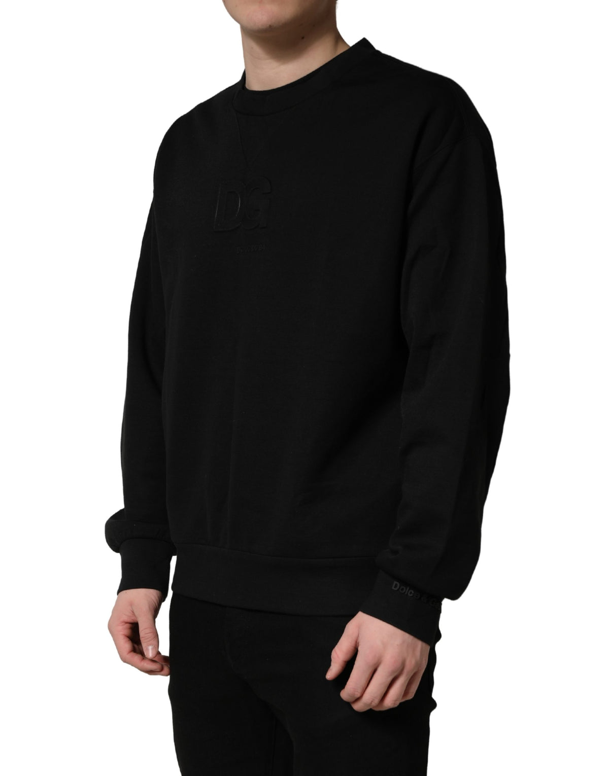 Dolce & Gabbana Black Cotton DG Crew Neck Sweatshirt Sweater