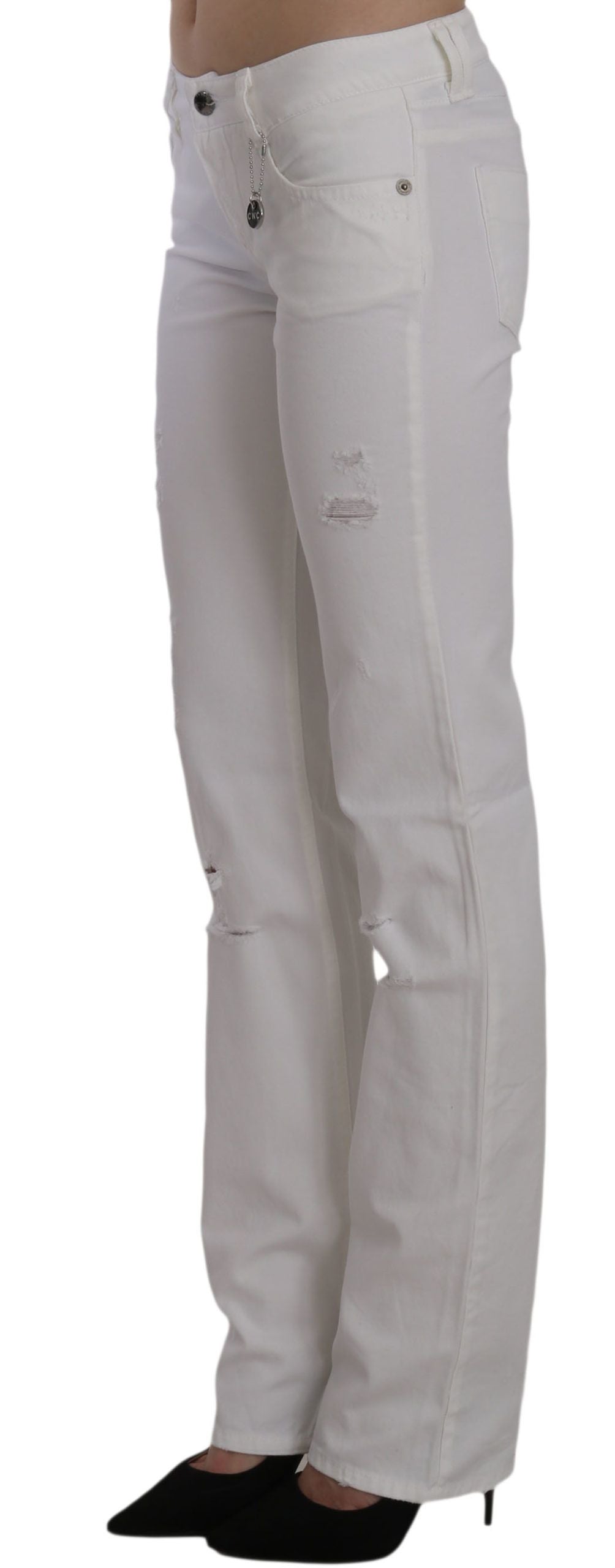 Costume National White Cotton Slim Fit Straight Jeans Pants - Luxe Nova