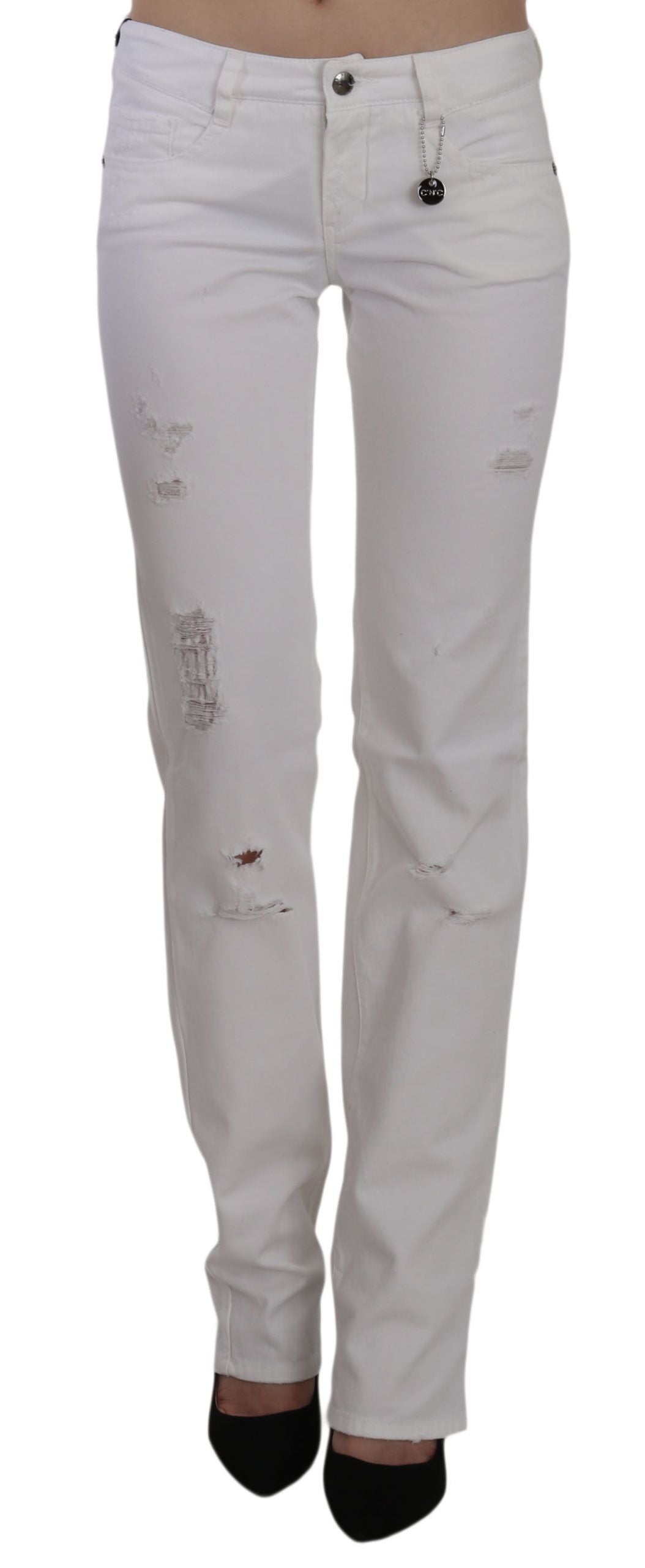 Costume National White Cotton Slim Fit Straight Jeans Pants - Luxe Nova