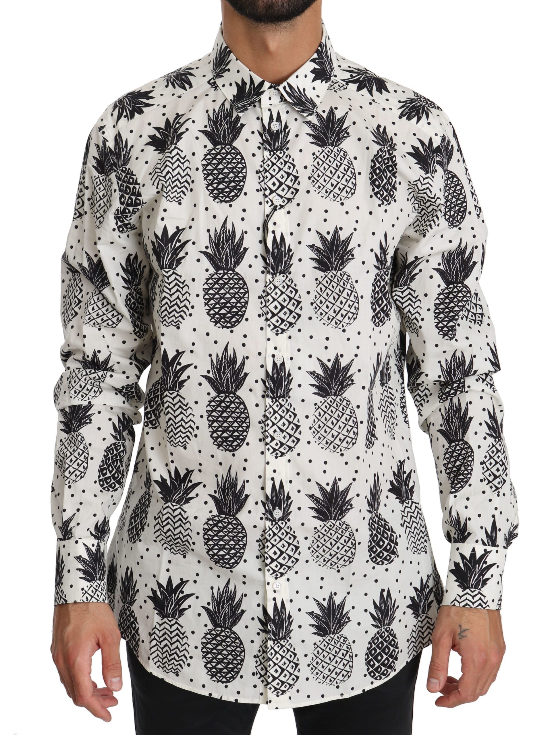 Dolce & Gabbana White Pineapple Cotton Top Shirt