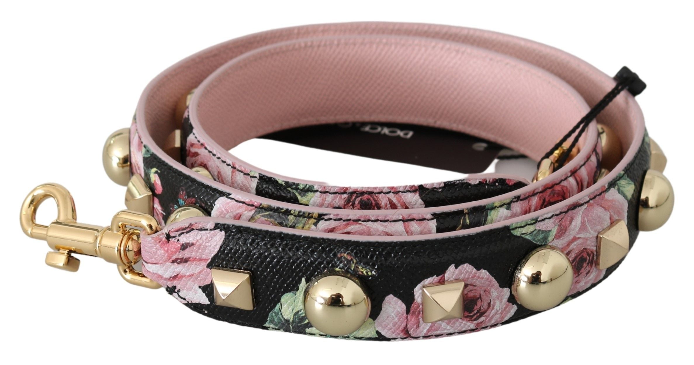 Dolce & Gabbana Pink Floral Leather Stud Accessory Shoulder Strap - Luxe Nova