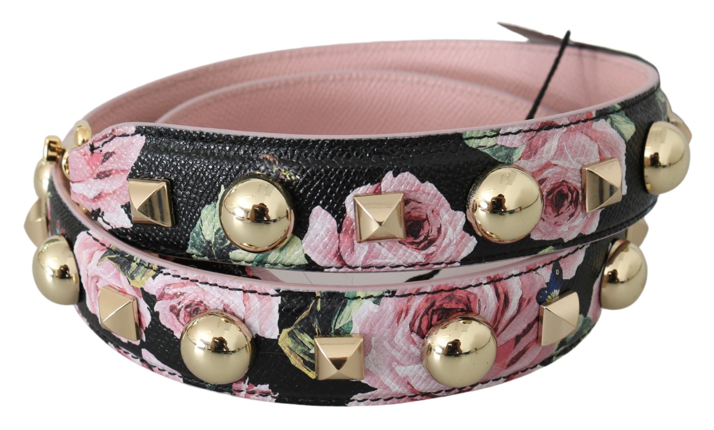 Dolce & Gabbana Pink Floral Leather Stud Accessory Shoulder Strap - Luxe Nova