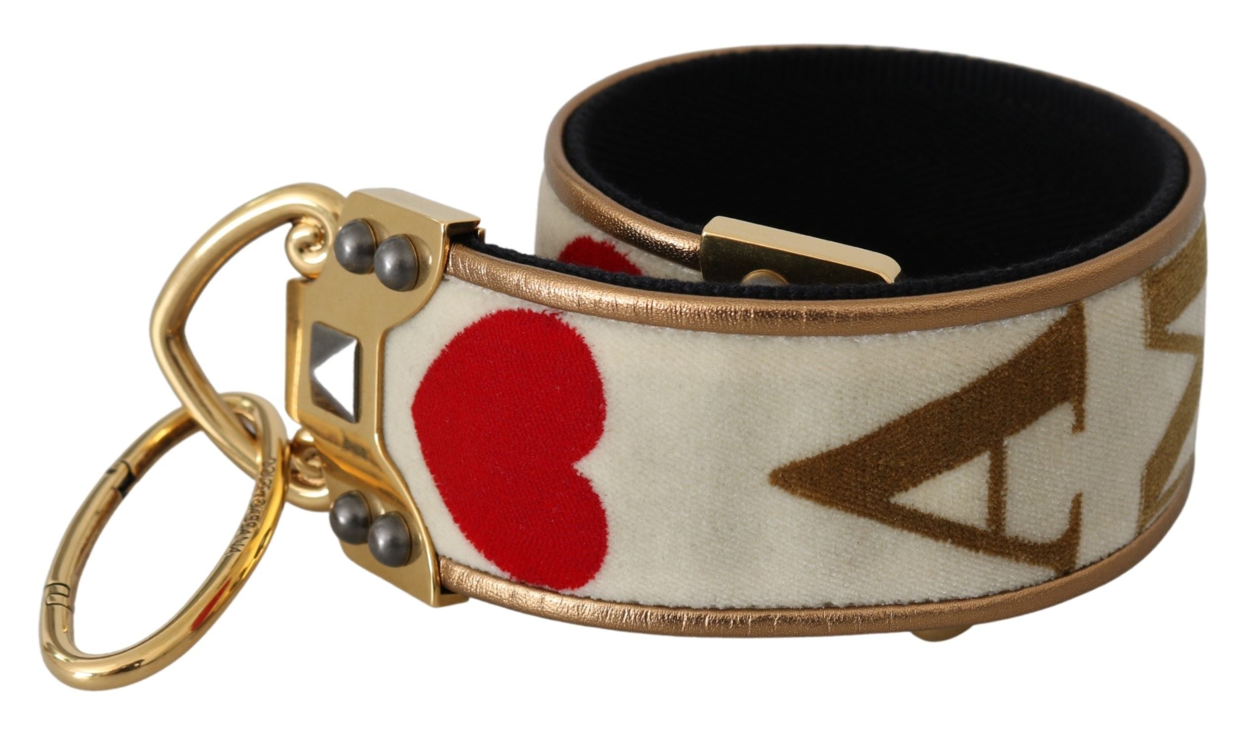 Dolce & Gabbana Gold White Textile Leather AMORE Shoulder Strap - Luxe Nova