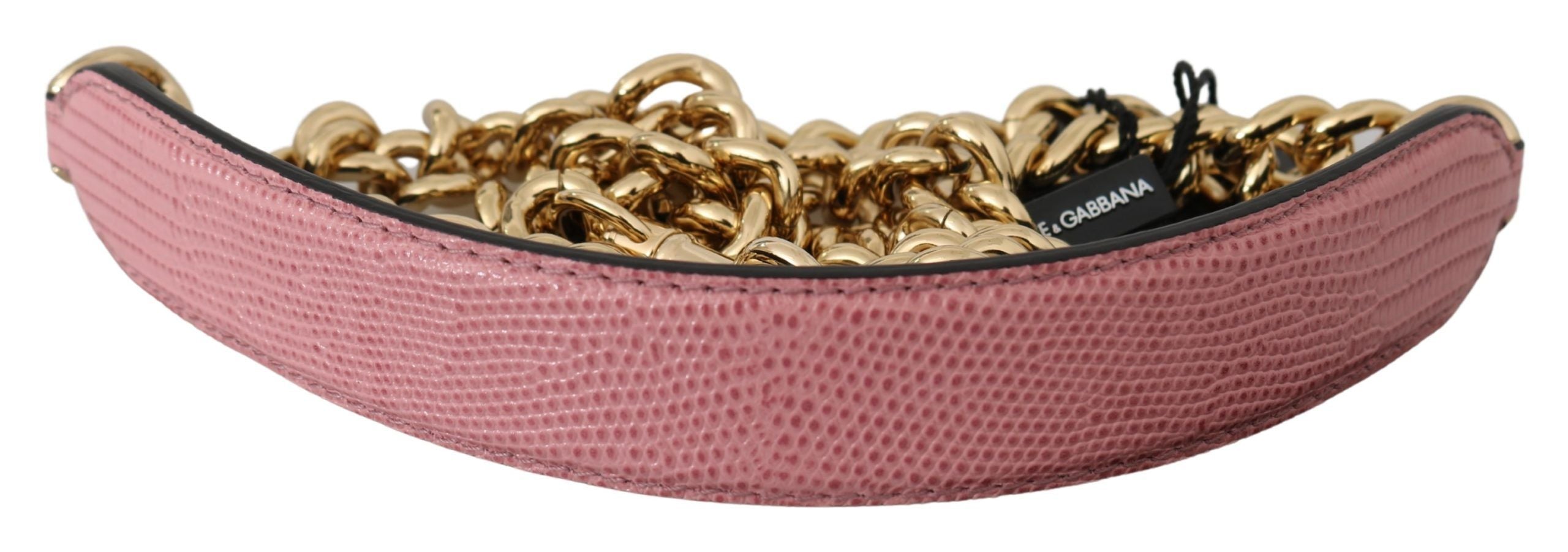 Dolce & Gabbana Pink Leather Gold Chain Accessory Shoulder Strap - Luxe Nova