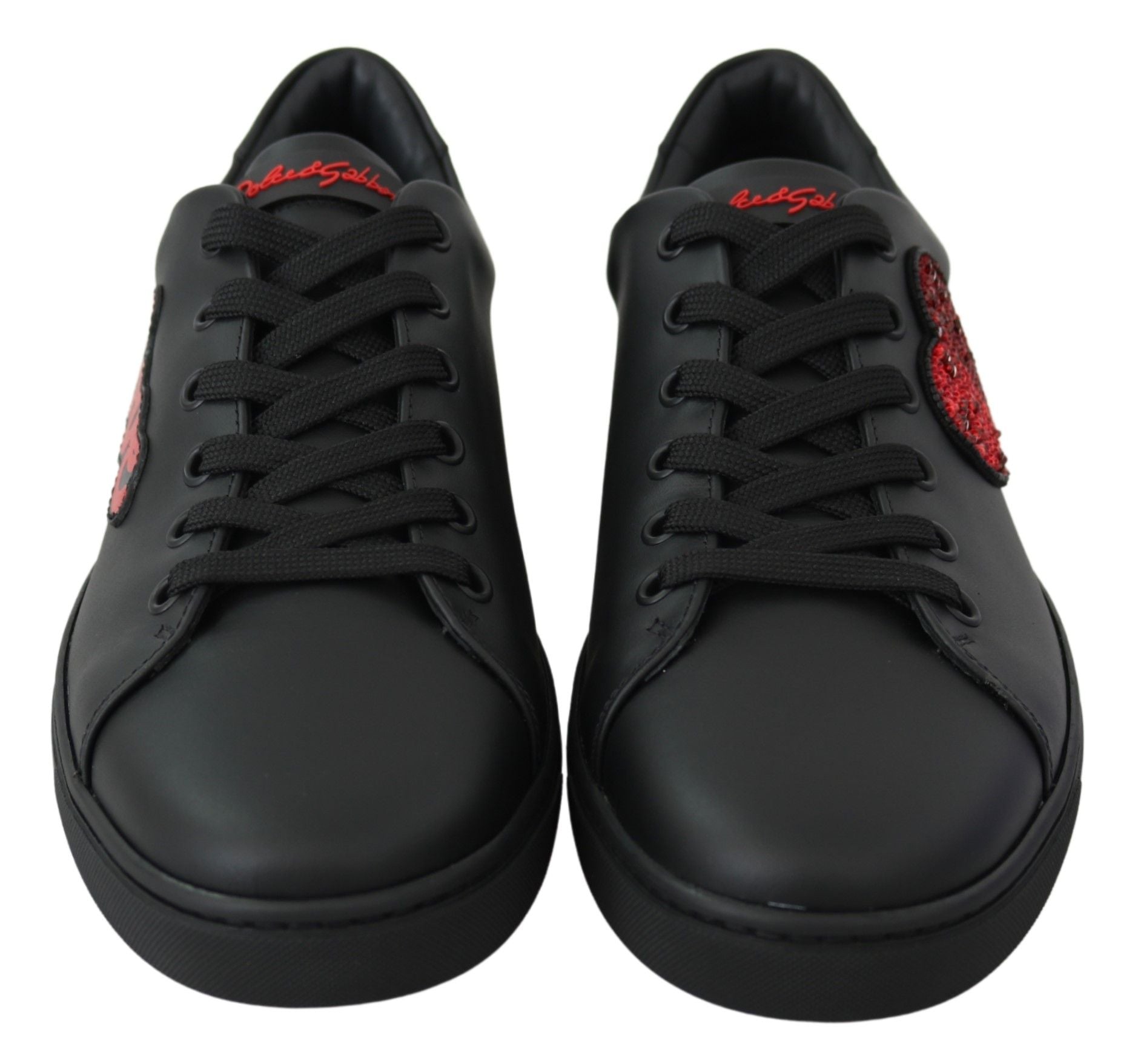 Dolce & Gabbana Black Leather Love Heart Sneakers Womens Shoes