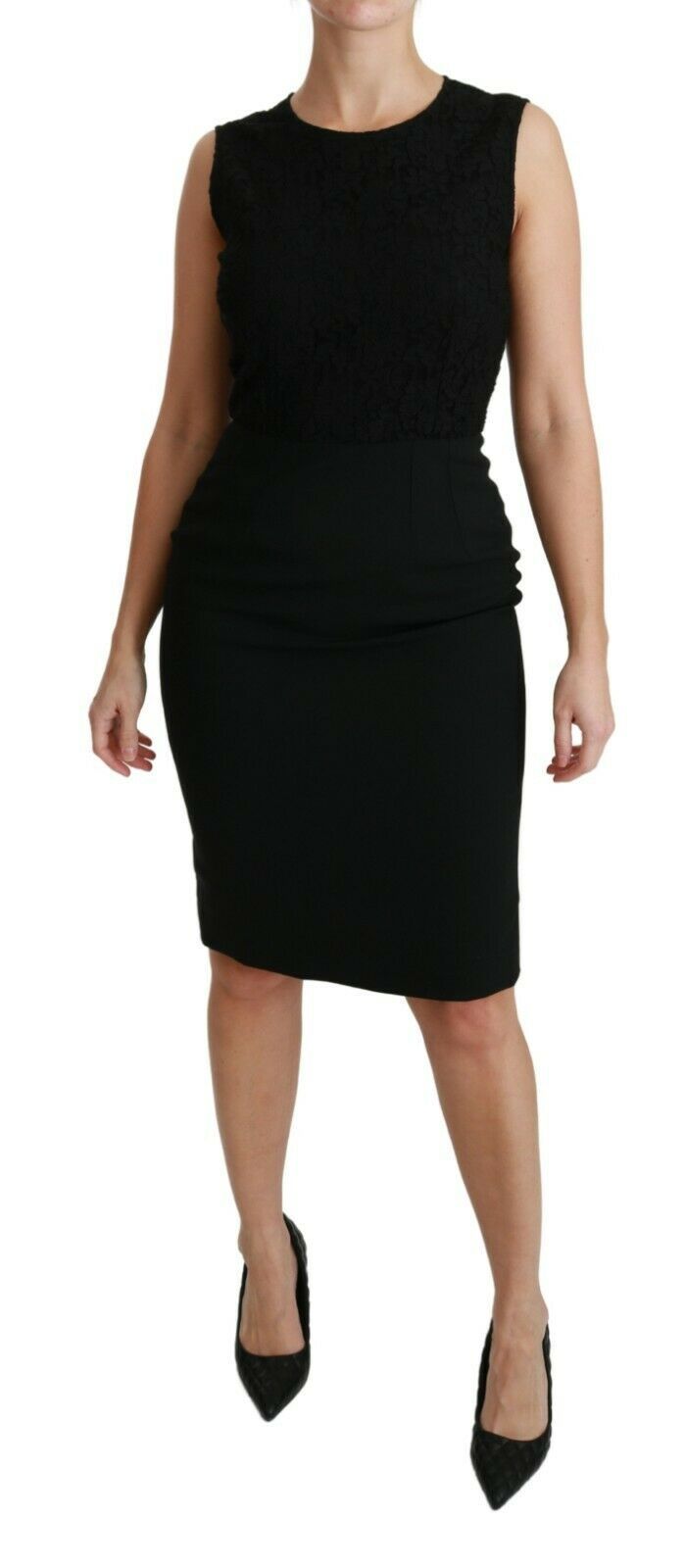 Dolce & Gabbana Black Floral Lace Sheath Gown Dress - Luxe Nova