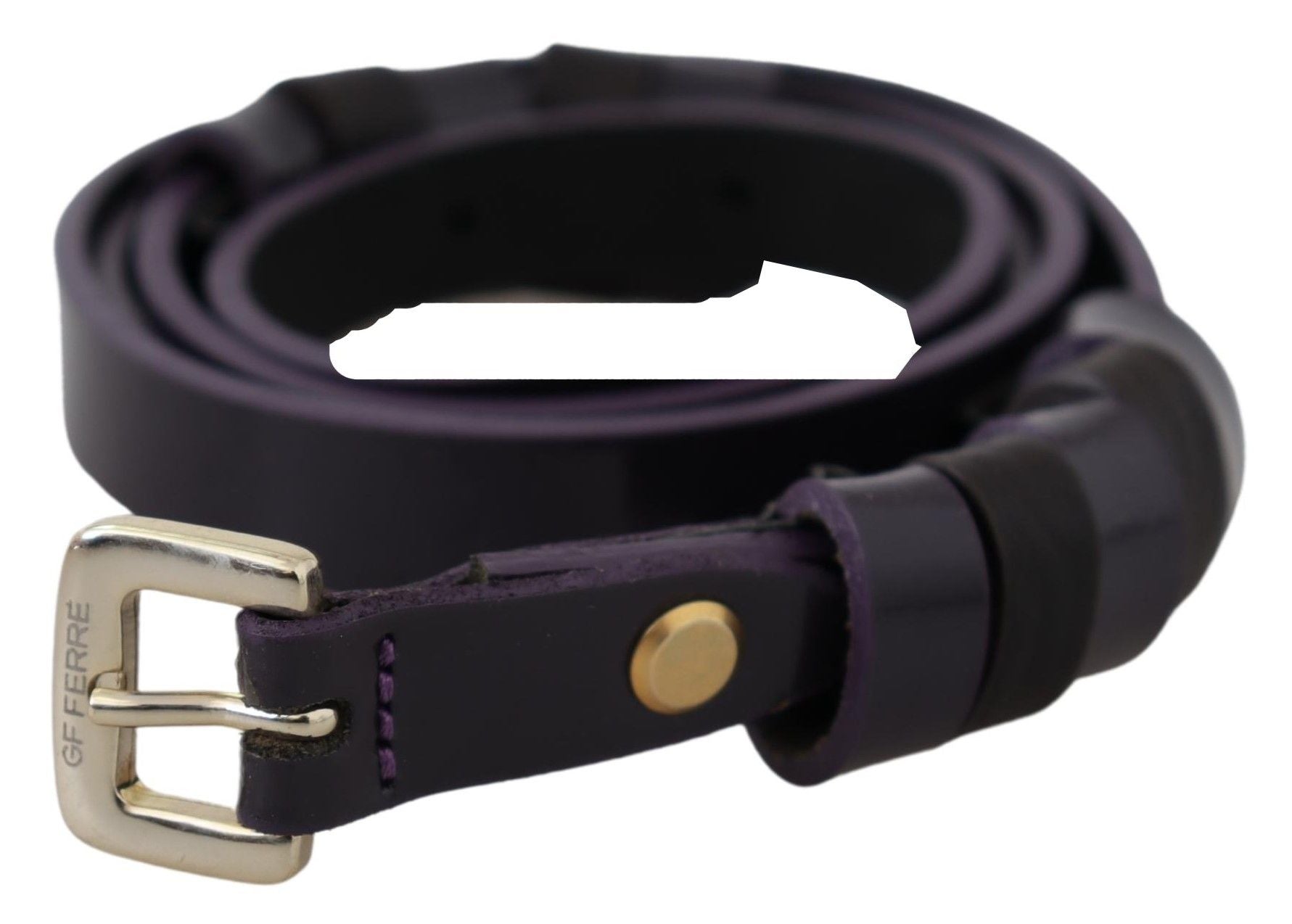 GF Ferre Black Leather Thin Gold Metal Chrome Buckle Belt