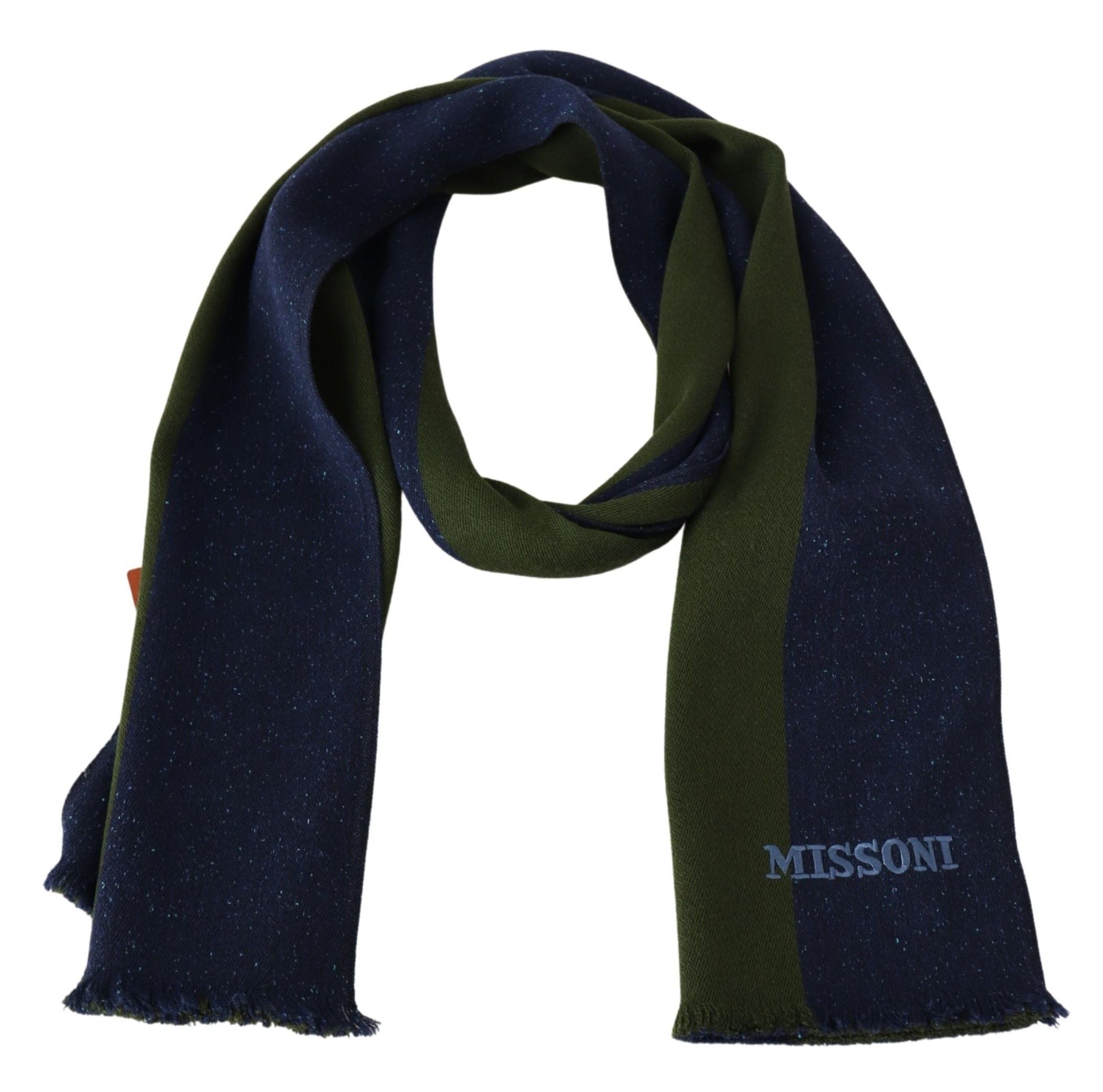 Missoni Blue Green Wool Unisex Neck Wrap Shawl Blue - Luxe Nova