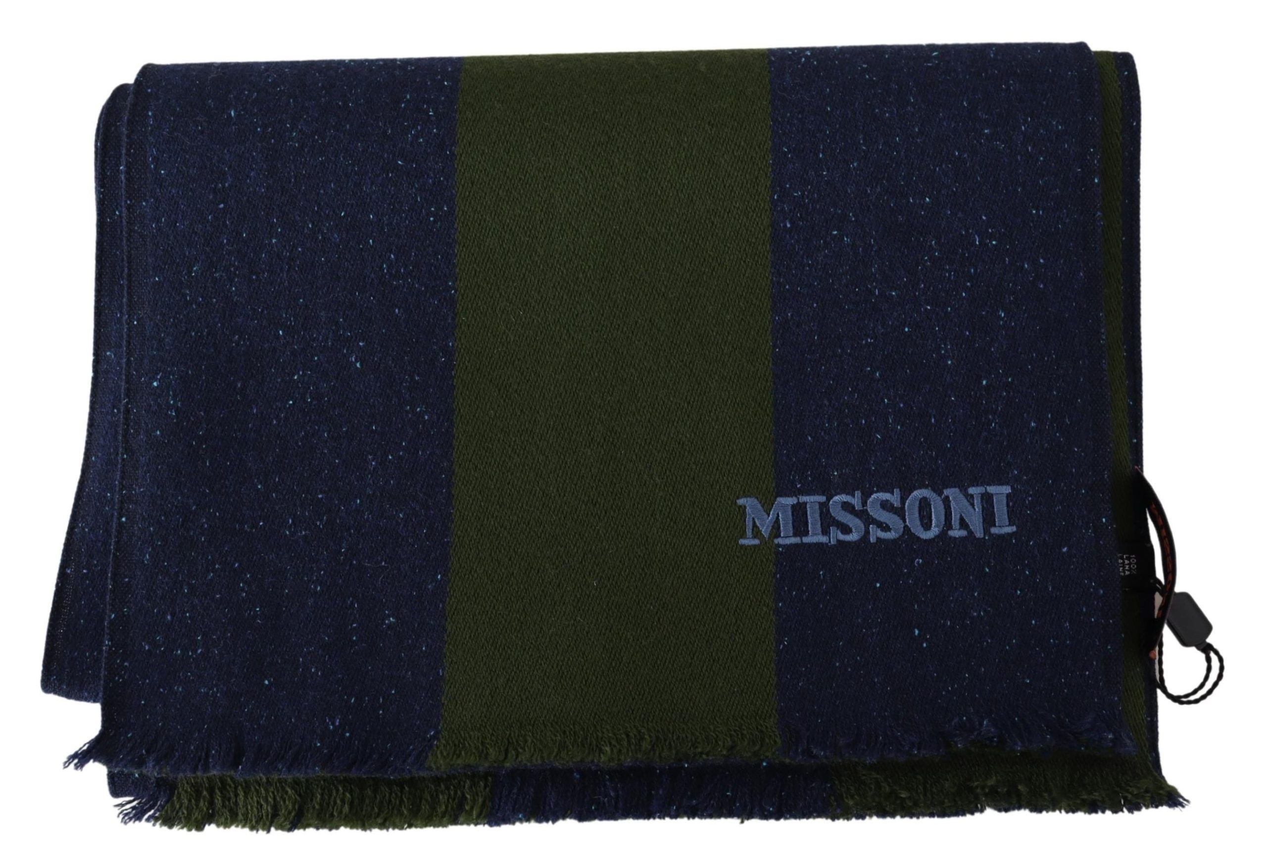 Missoni Blue Green Wool Unisex Neck Wrap Shawl Blue - Luxe Nova