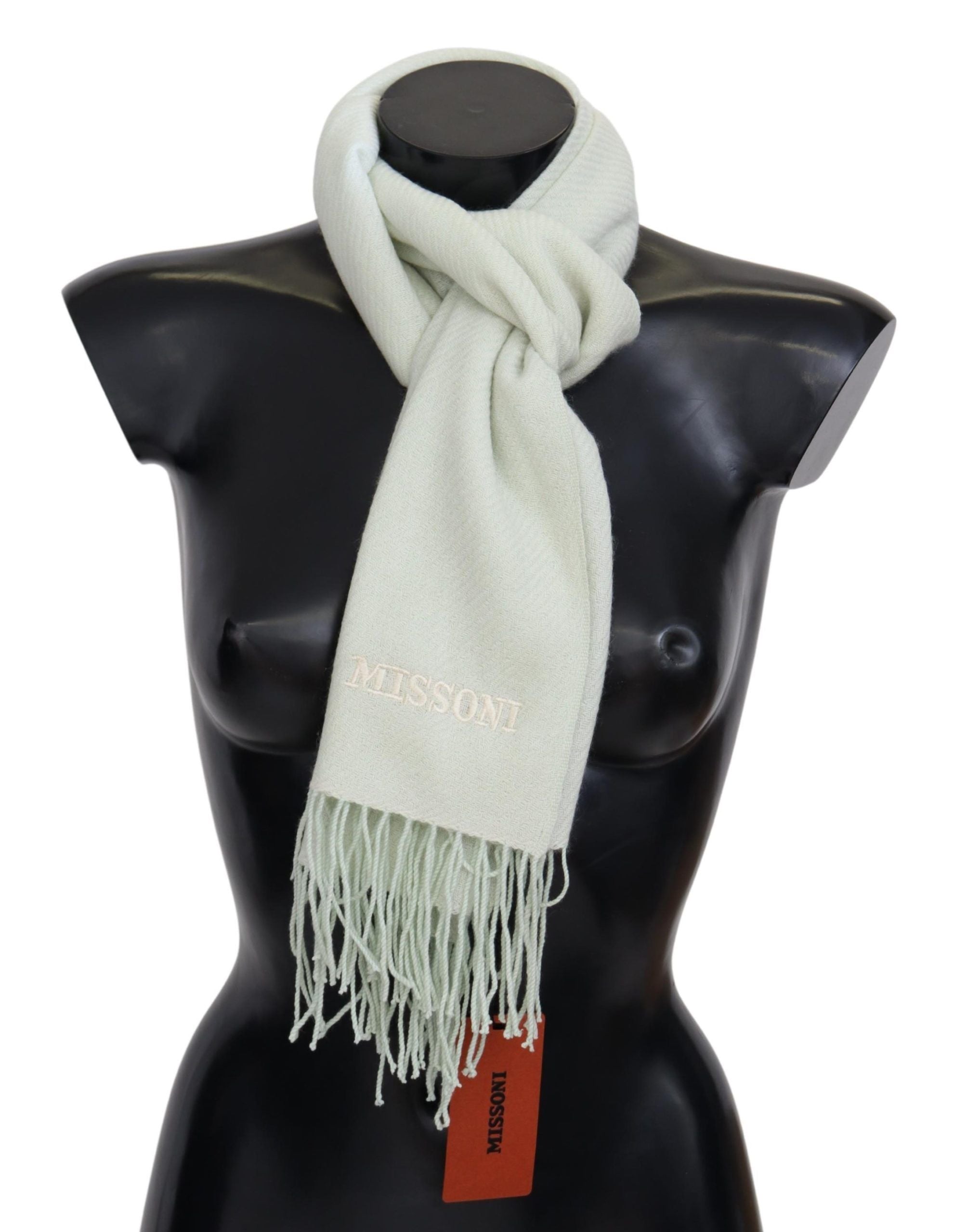 Missoni Light Green Pattern Cashmere Unisex Wrap Fringes Scarf