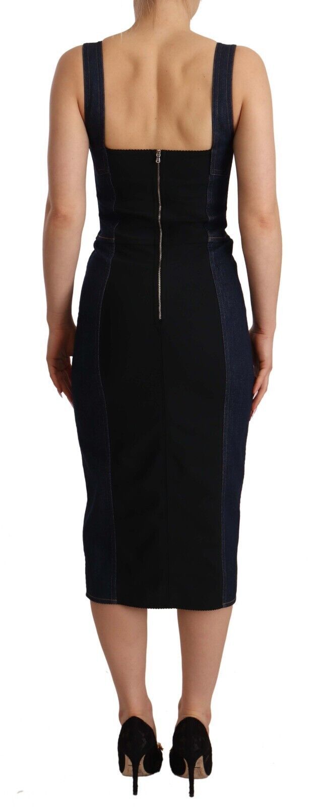 Dolce & Gabbana Dark Blue Cotton Denim Sheath Midi Dress - Luxe Nova