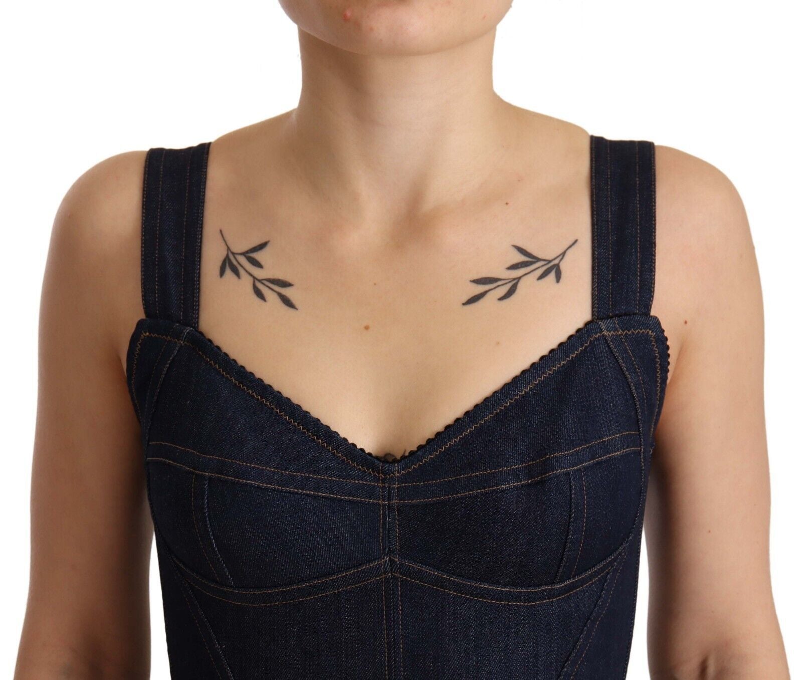 Dolce & Gabbana Dark Blue Cotton Denim Sheath Midi Dress - Luxe Nova