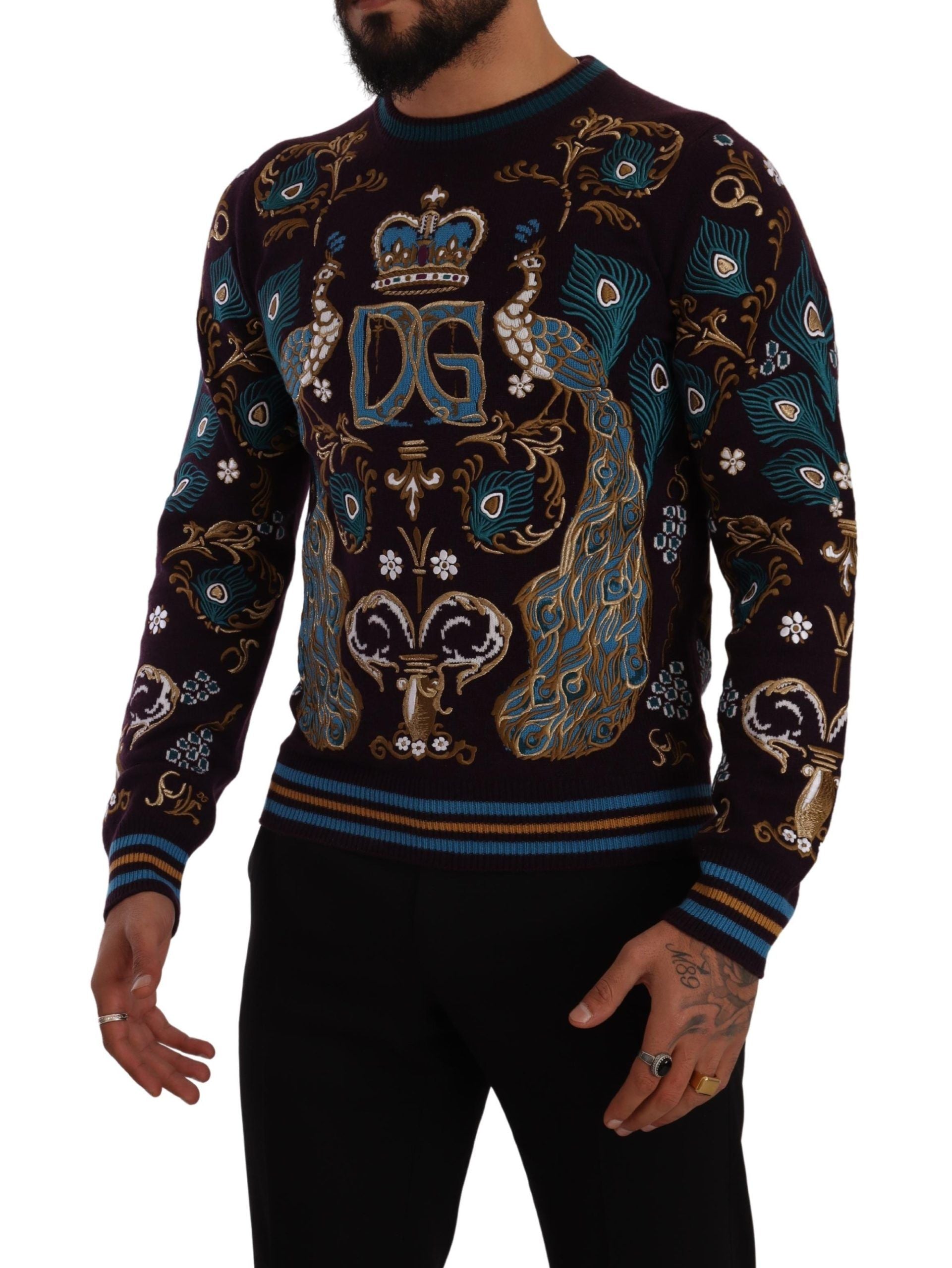 Dolce & Gabbana Bordeaux Cashmere DG Crown Embroidered Sweater