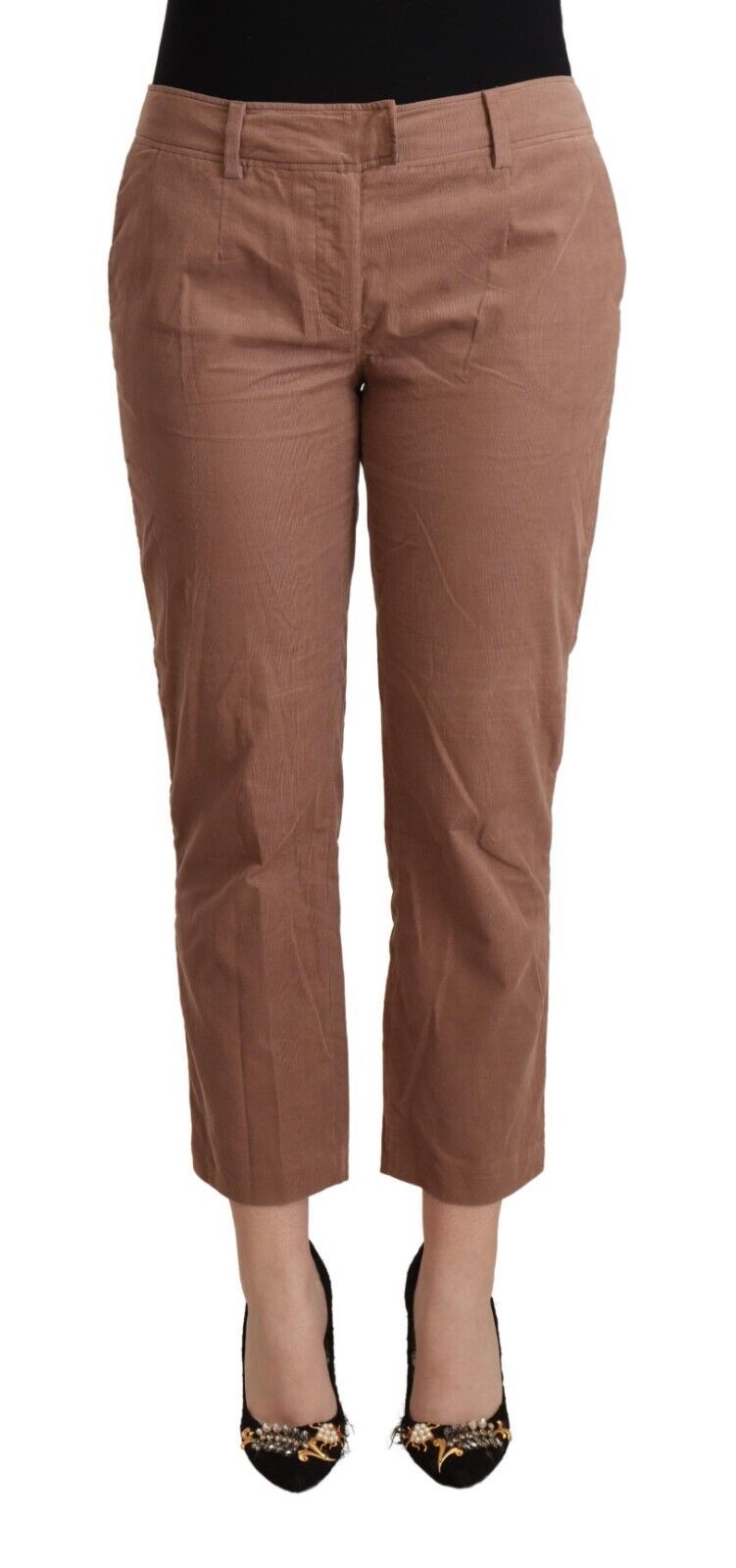 Costume National Brown Cotton Tapered Cropped Pants - Luxe Nova