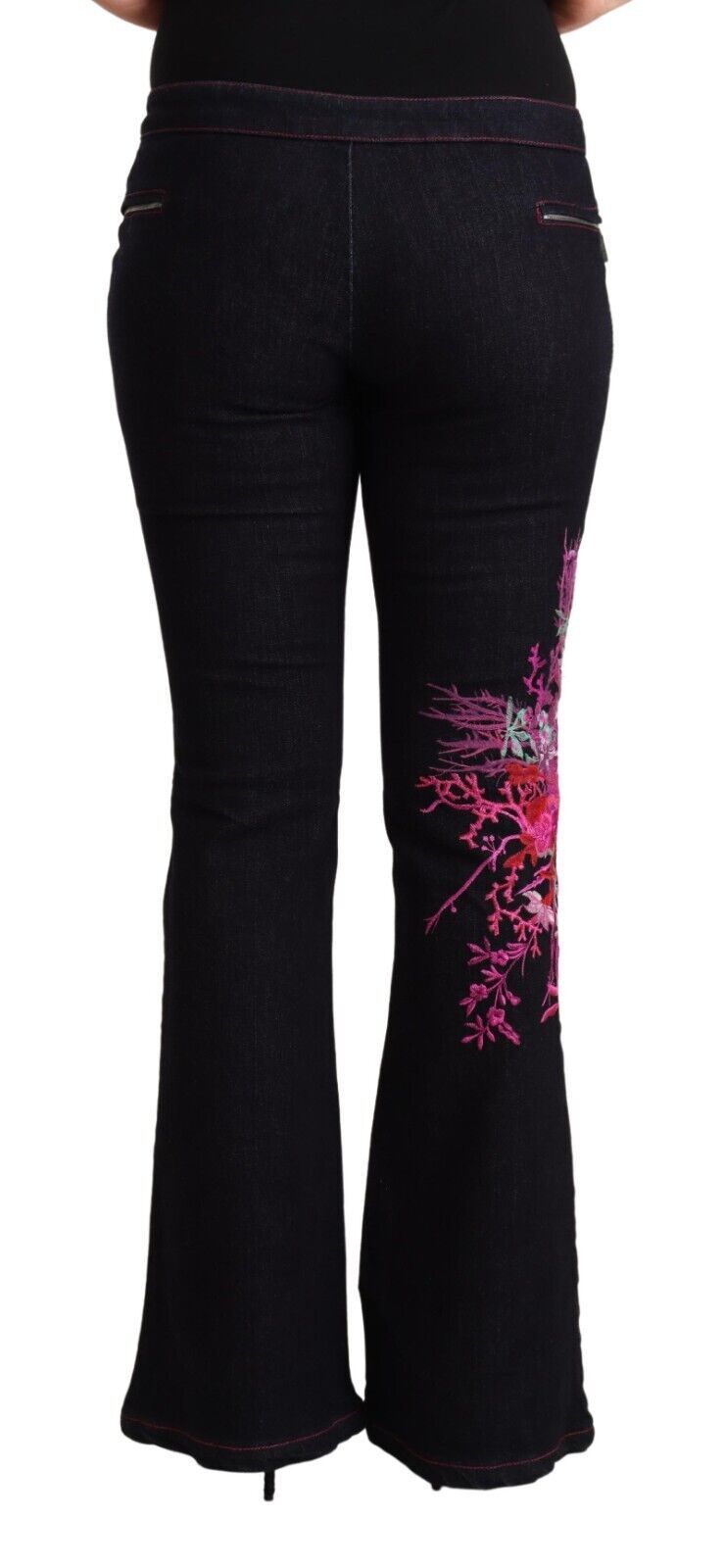 Exte Black Cotton Mid Waist Cotton Flared Jeans - Luxe Nova