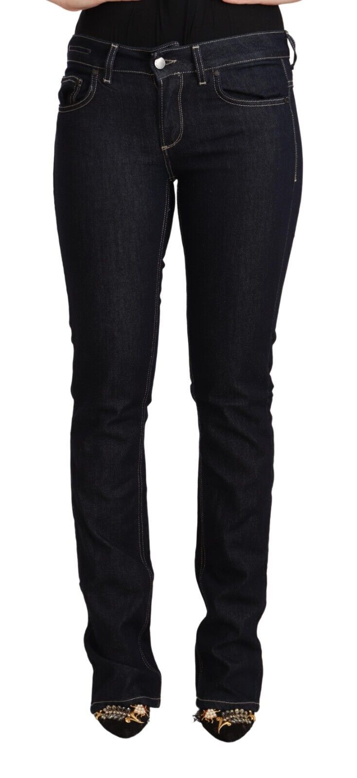 GF Ferre Black Cotton Stretch Low Waist Skinny Denim Jeans - Luxe Nova