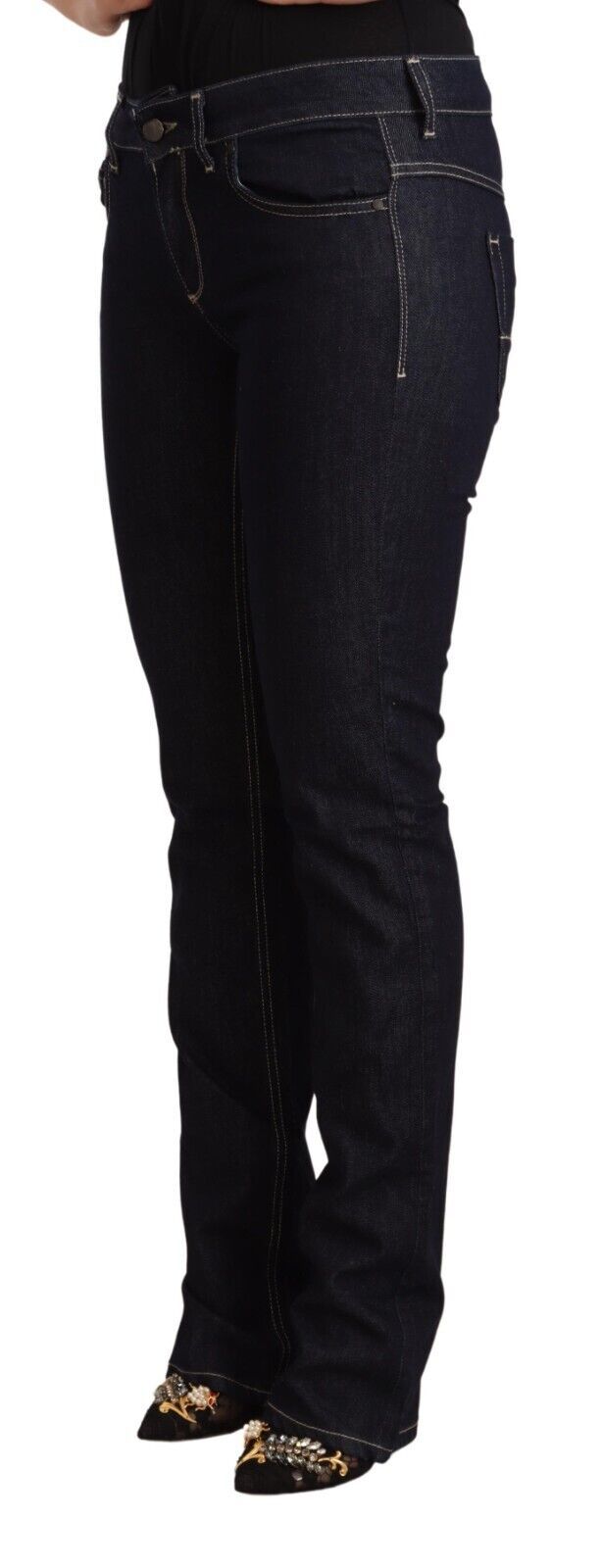GF Ferre Black Cotton Stretch Low Waist Skinny Denim Jeans - Luxe Nova