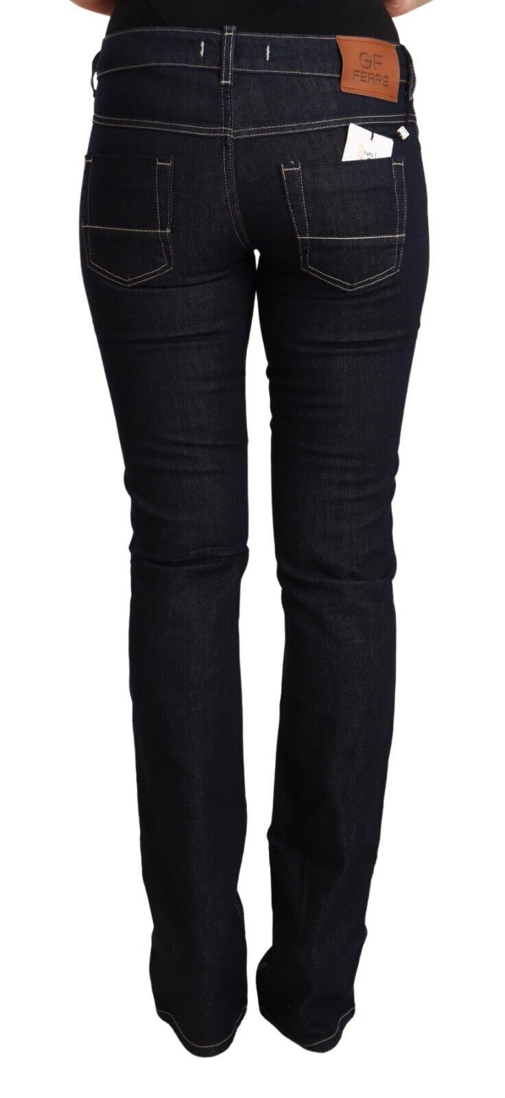 GF Ferre Black Cotton Stretch Low Waist Skinny Denim Jeans - Luxe Nova