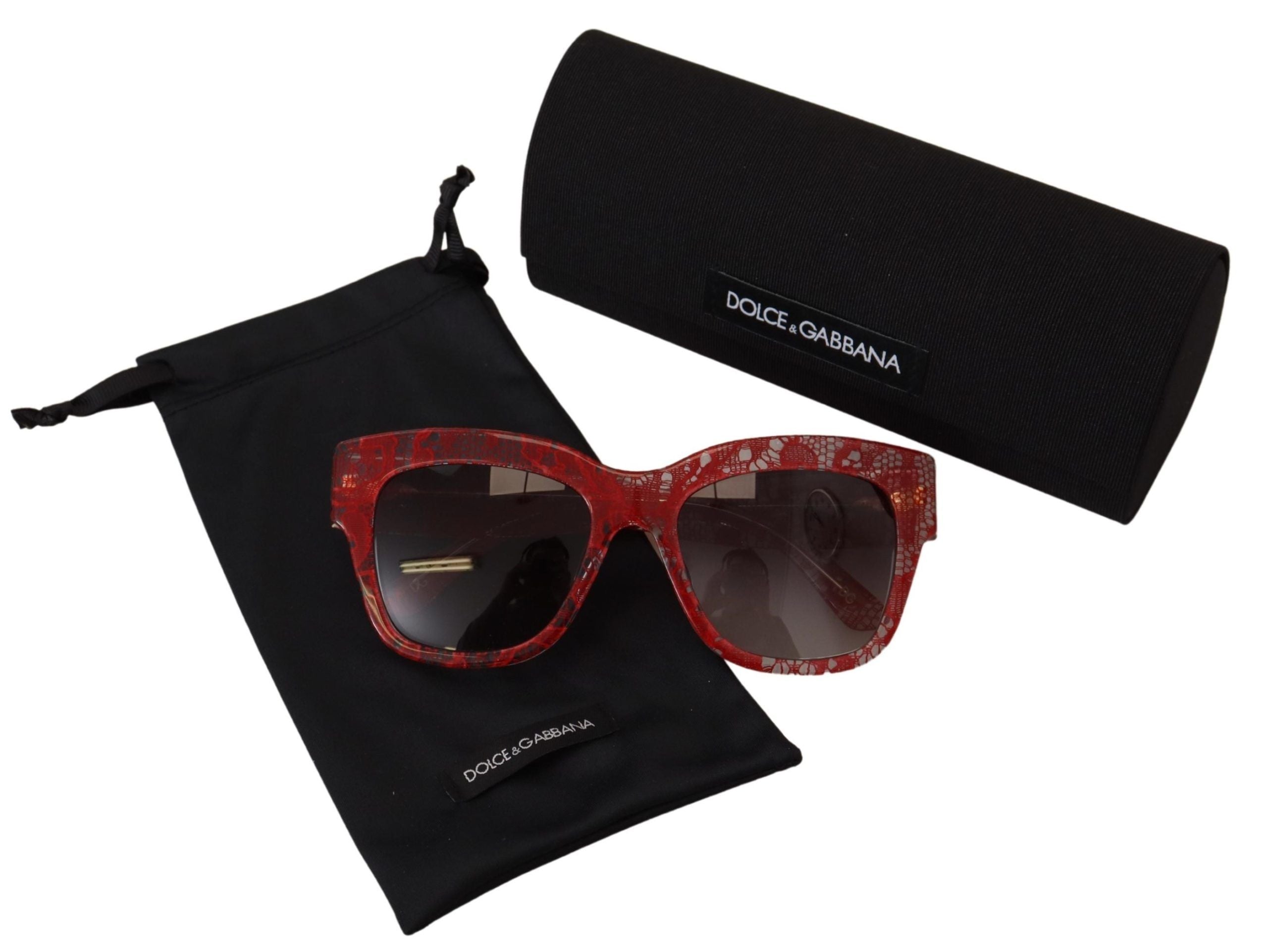 Dolce & Gabbana Red Lace Acetate Rectangle Shades  DG4231F  Sunglasses - Luxe Nova