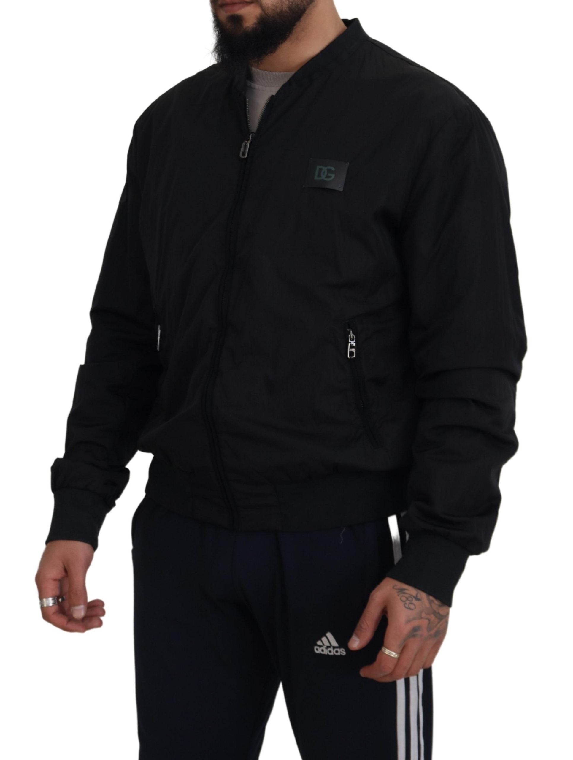 Dolce & Gabbana Black Nylon Logo Bomber Zipper Jacket - Luxe Nova