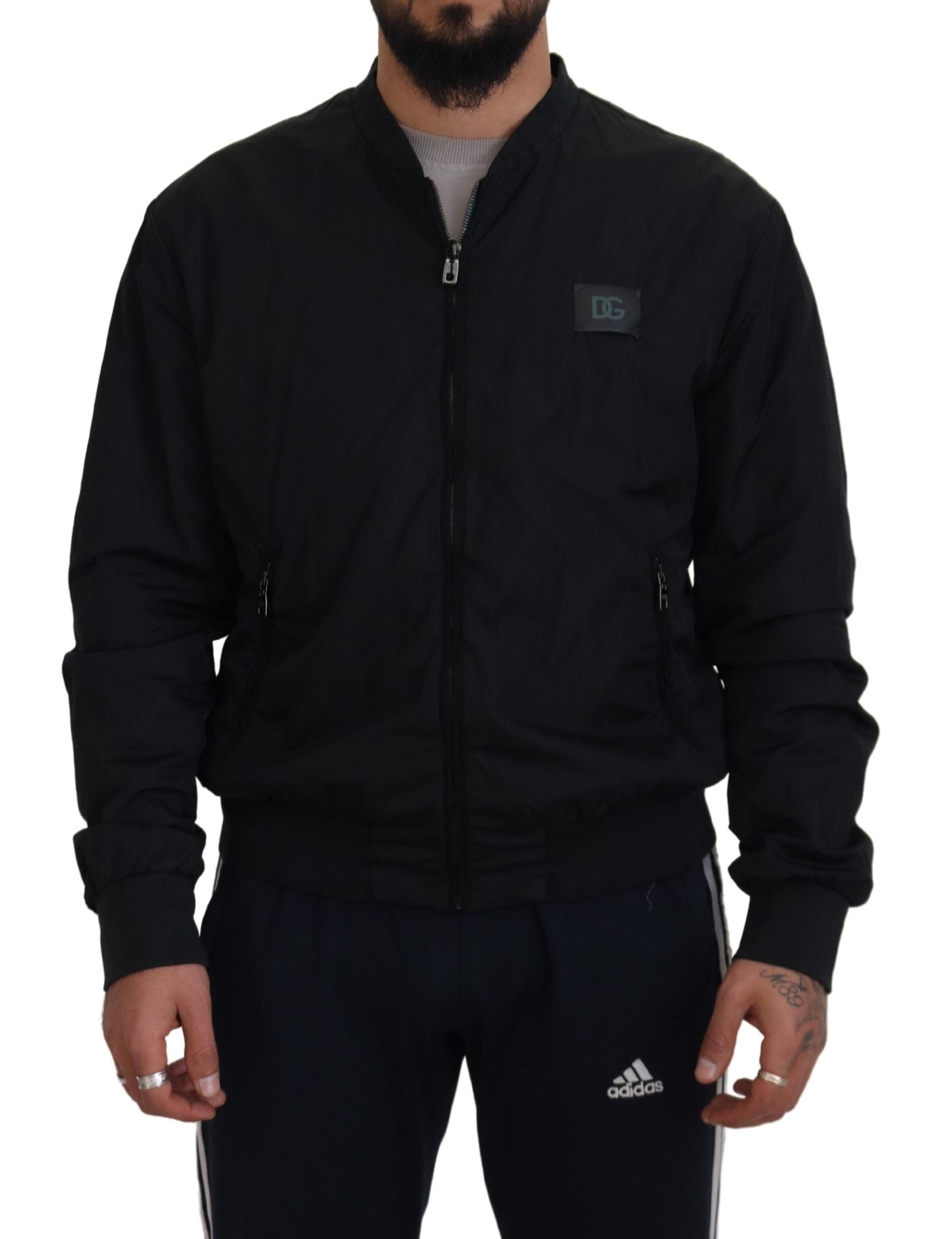 Dolce & Gabbana Black Nylon Logo Bomber Zipper Jacket - Luxe Nova