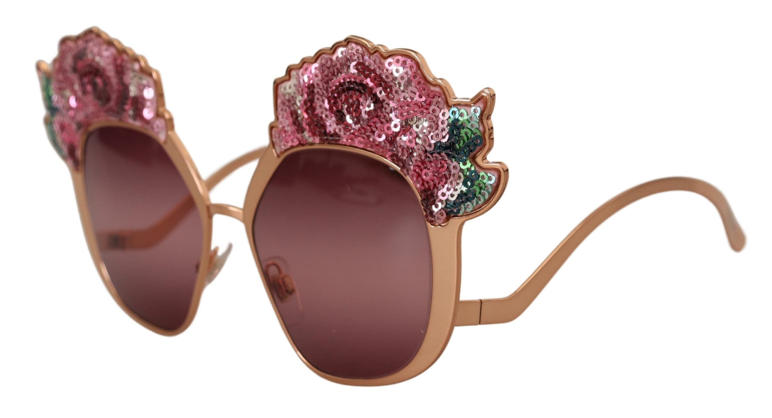 Dolce & Gabbana Pink Gold Rose Sequin Embroidery DG2202 Sunglasses - Luxe Nova