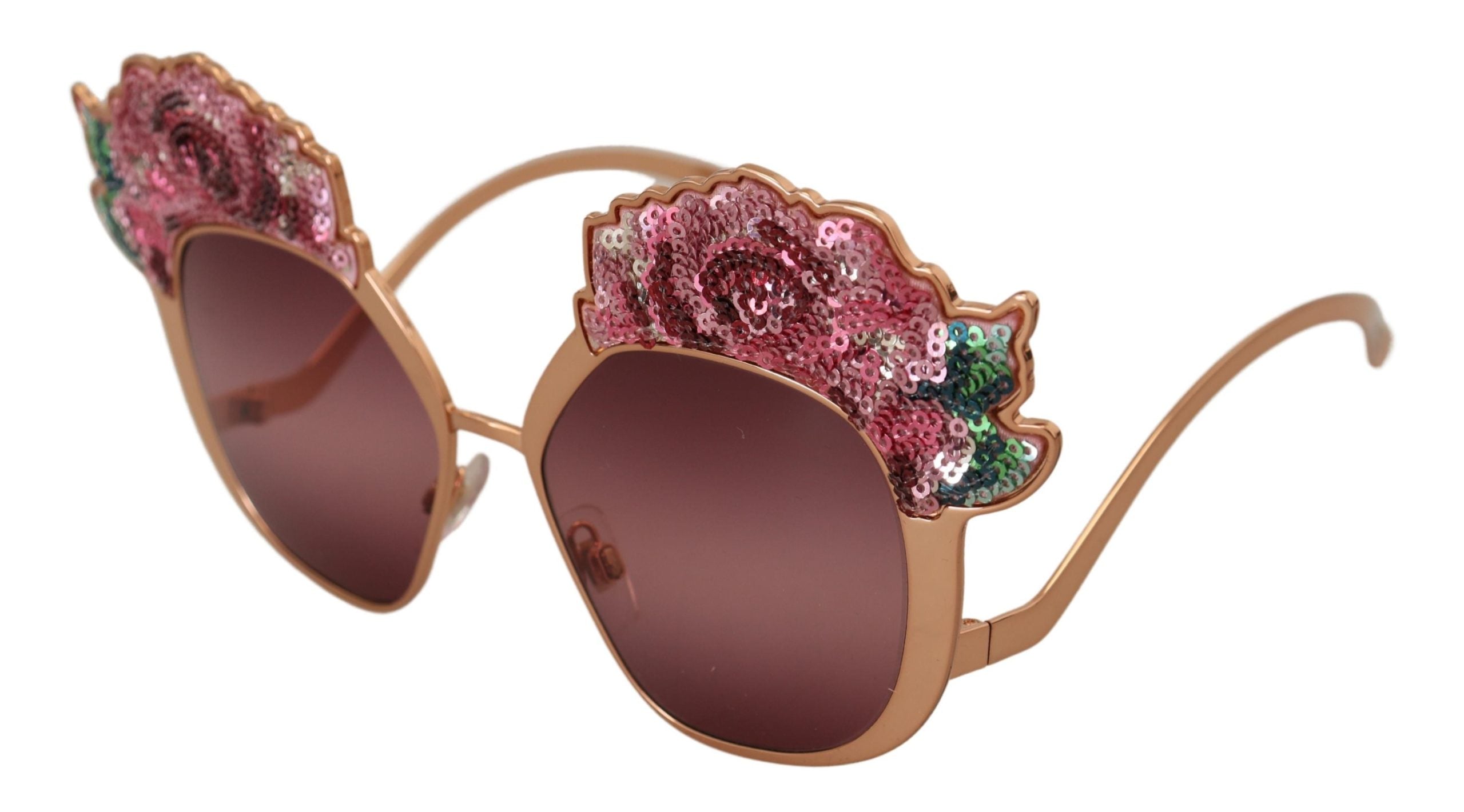 Dolce & Gabbana Pink Gold Rose Sequin Embroidery DG2202 Sunglasses - Luxe Nova