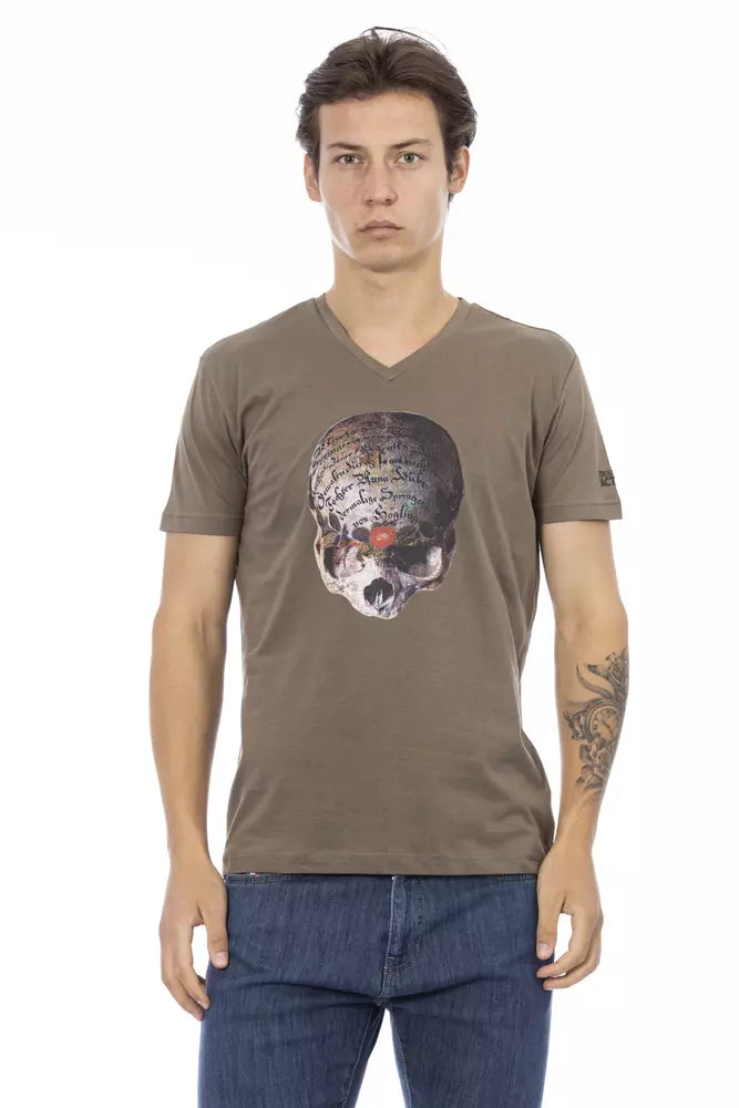 Trussardi Action Brown Cotton Men's V-Neck T-Shirt