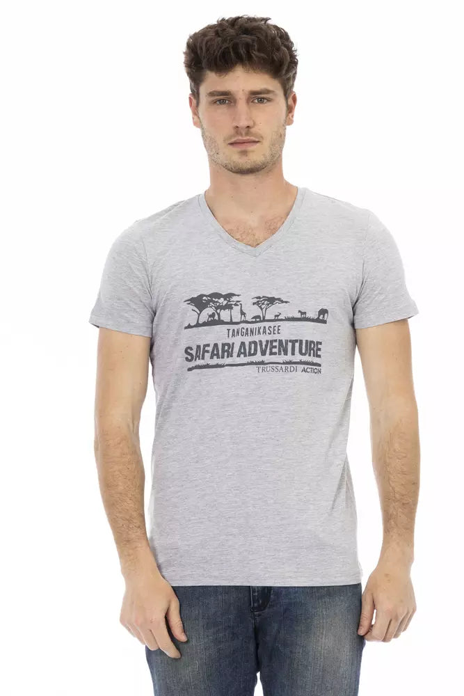 Trussardi Action Gray Cotton Men T-Shirt - Luxe Nova