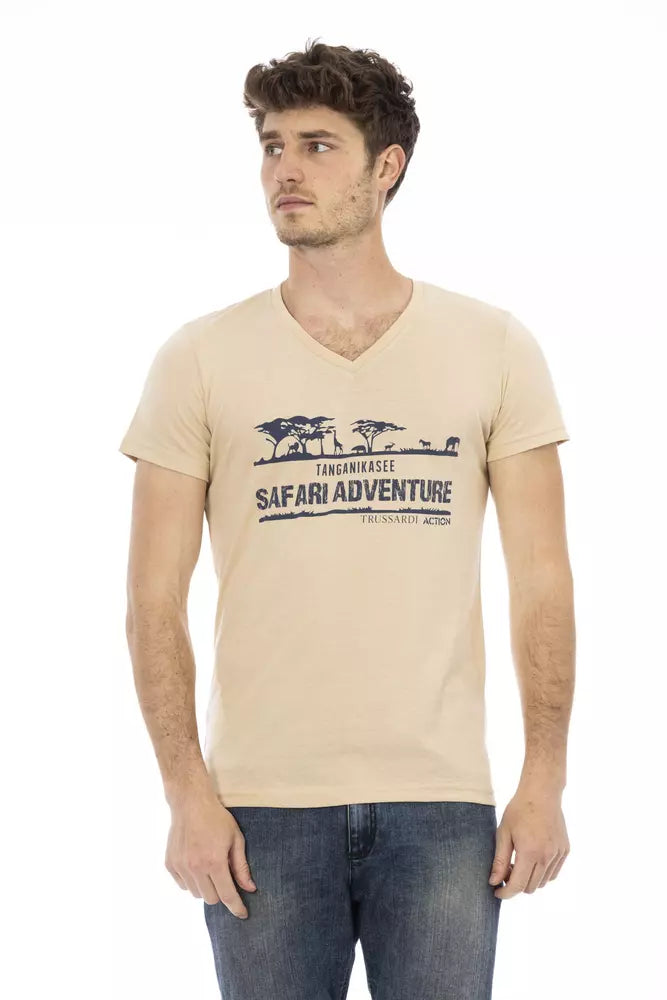 Trussardi Action Beige Cotton Men T-Shirt - Luxe Nova