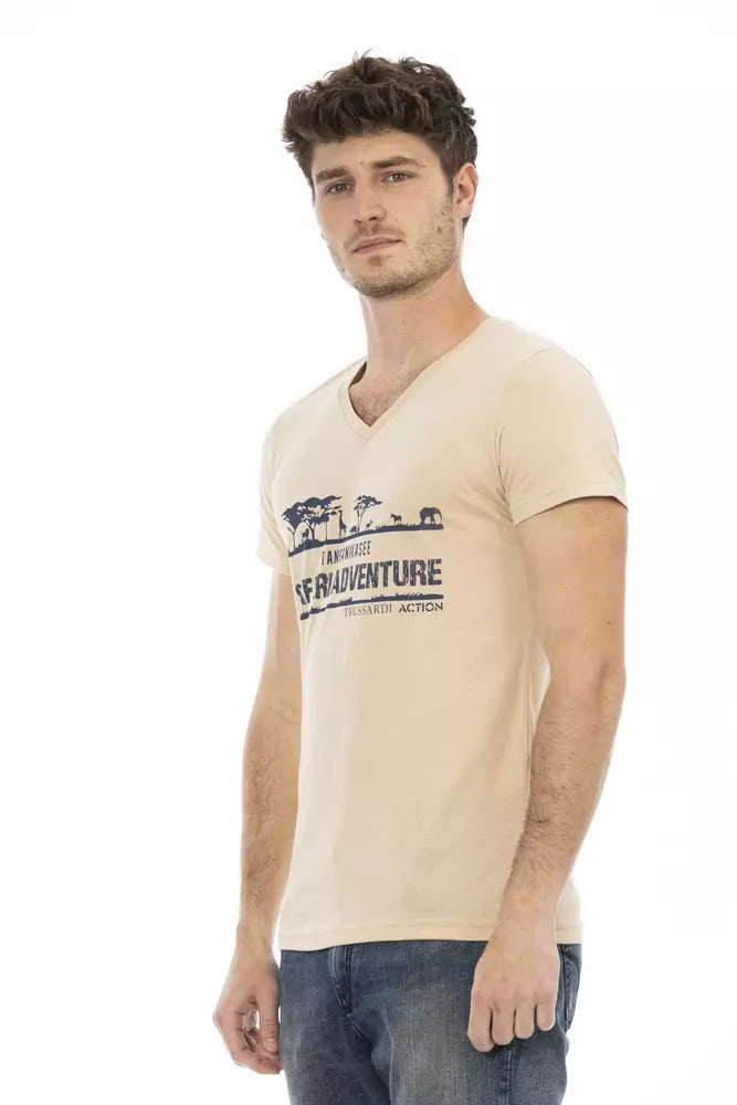 Trussardi Action Beige Cotton Men T-Shirt - Luxe Nova